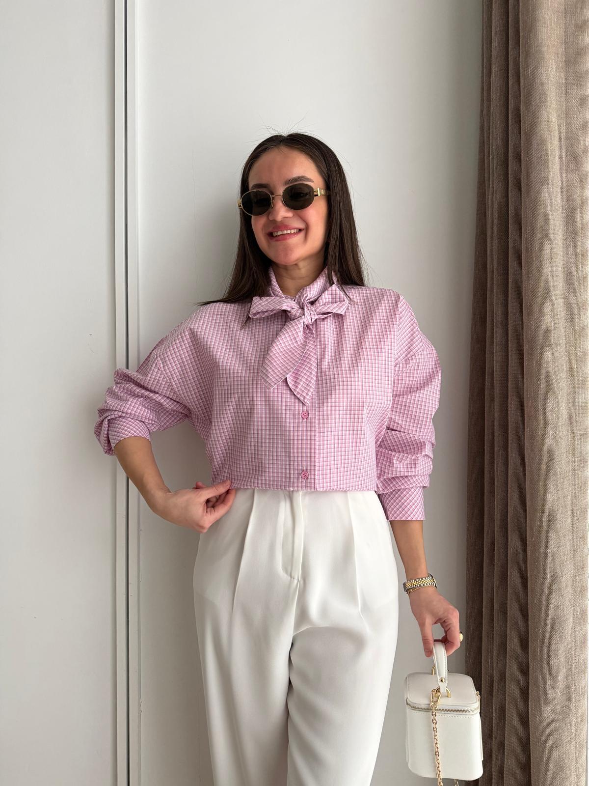 Pembe Yaka Detaylı Ekose Gömlek 5454