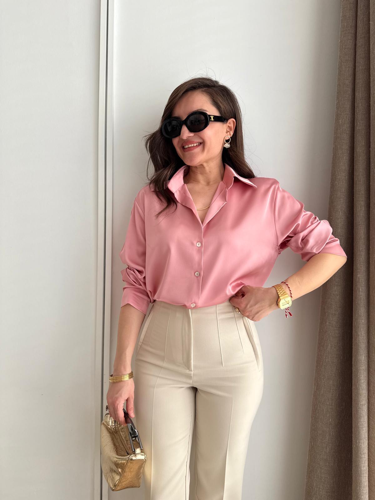 Pudra Manşetli Saten Gömlek 100