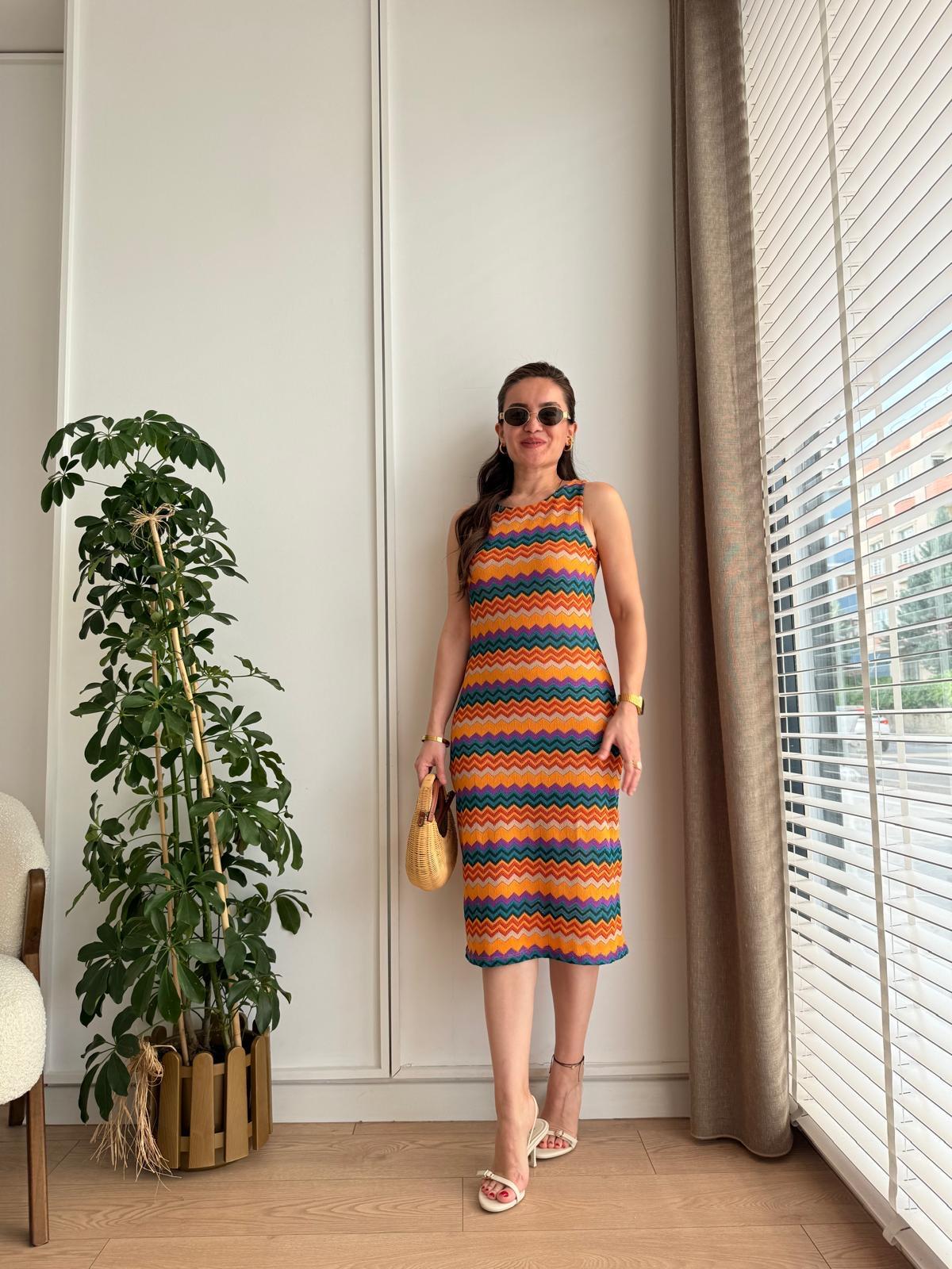 Renkli Zikzak Desenli Elbise 27167