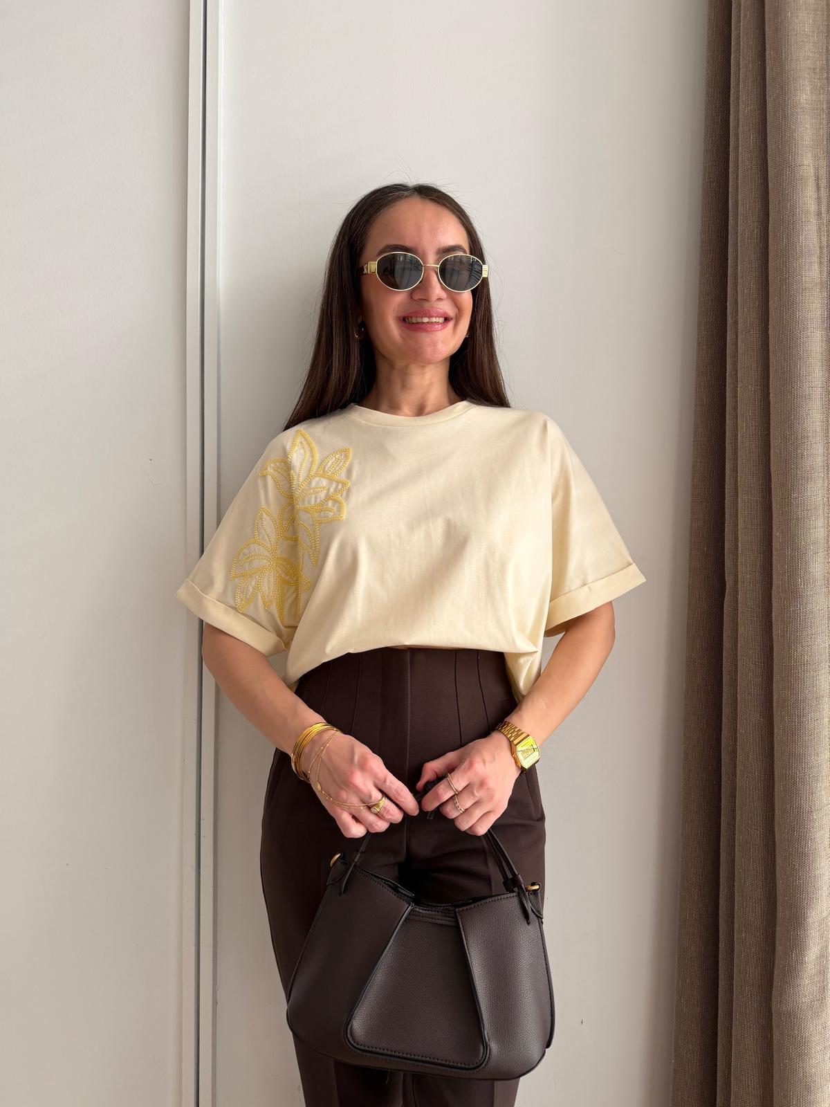 Sarı Boncuk Nakışlı Tshirt 265168