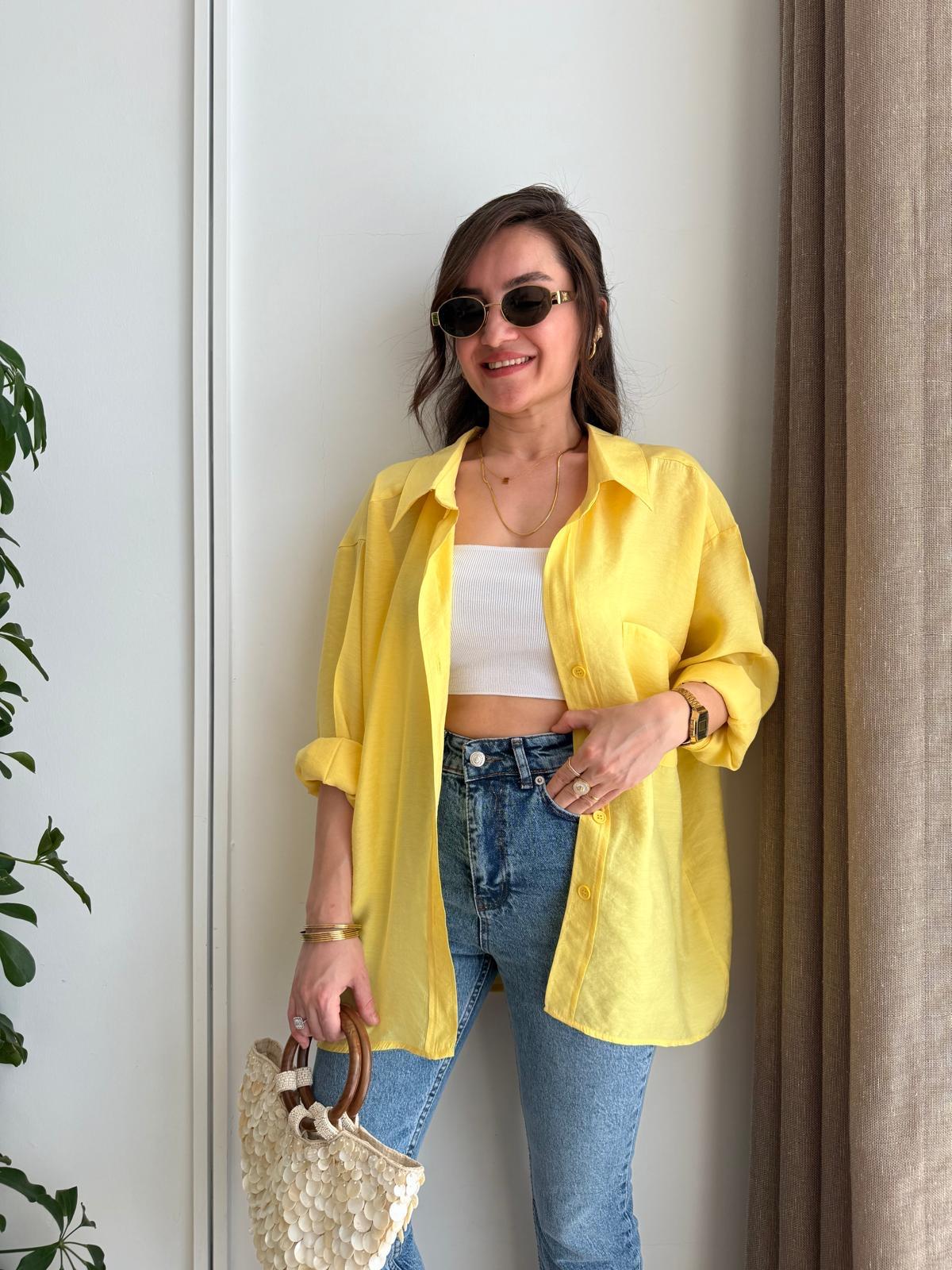 Sarı Lüx Kalite Oversize Gömlek 4612