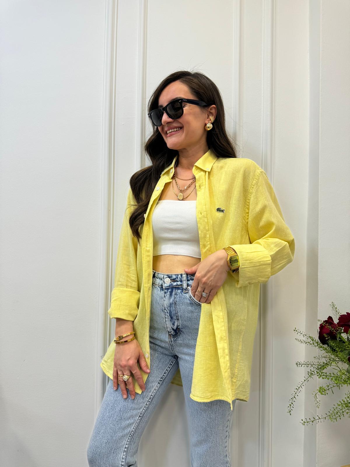 Sarı Orjinal Marka Keten Gömlek 3838