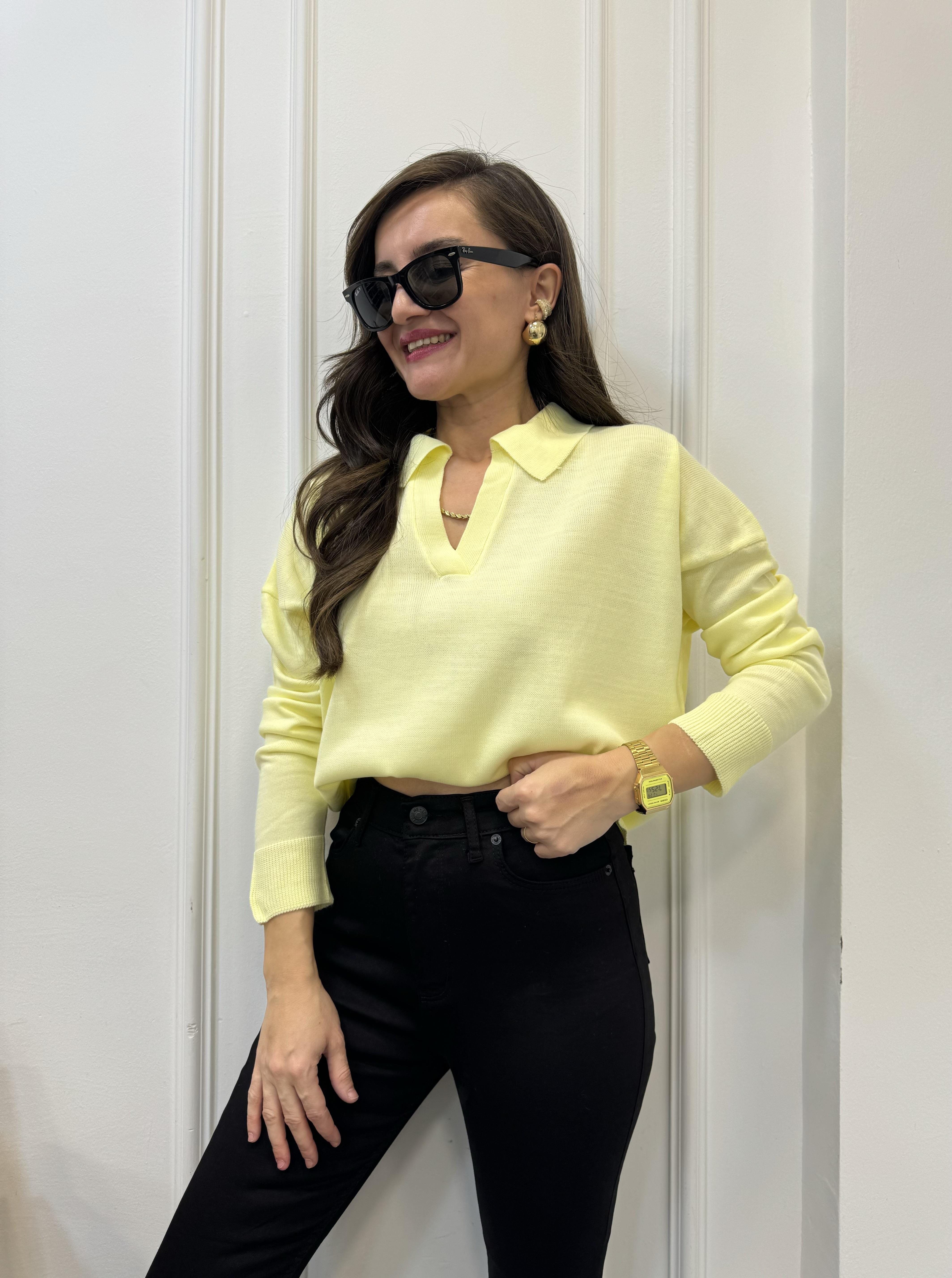 Sarı Polo Yaka Triko Bluz 3215