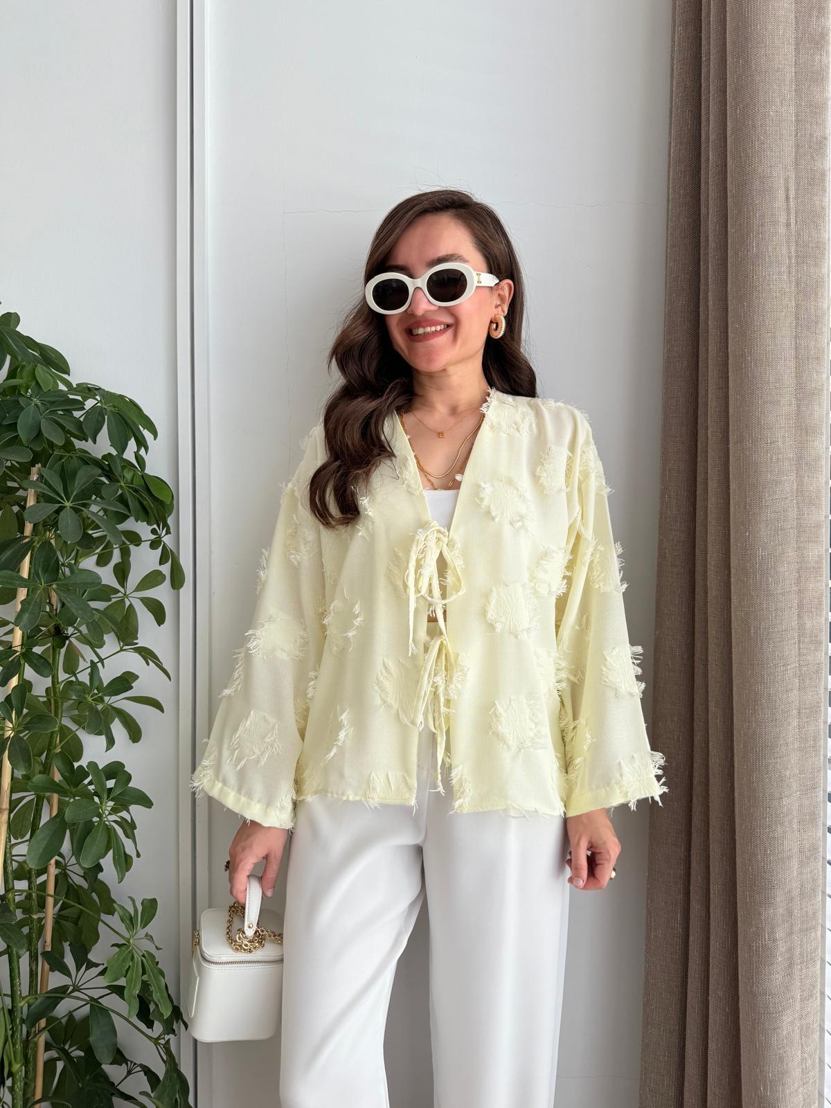 Sarı Püskül Detaylı Ön Bağlamalı Kimono 7012