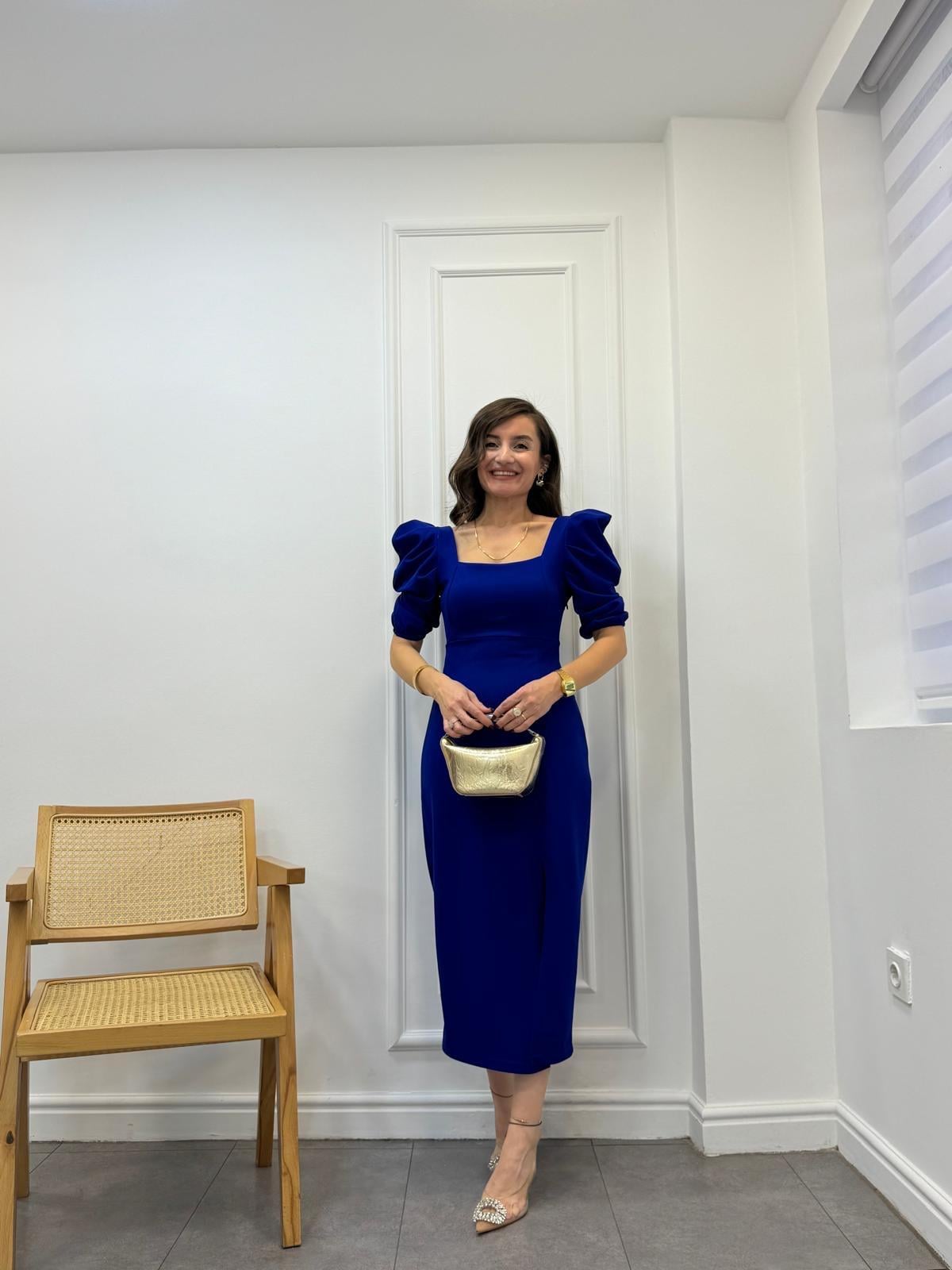 Sax Balon Kol Sırt Dekolteli Elbise 4401