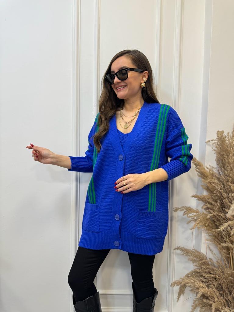 Sax Çizgili Crop Hırka Takım 0023