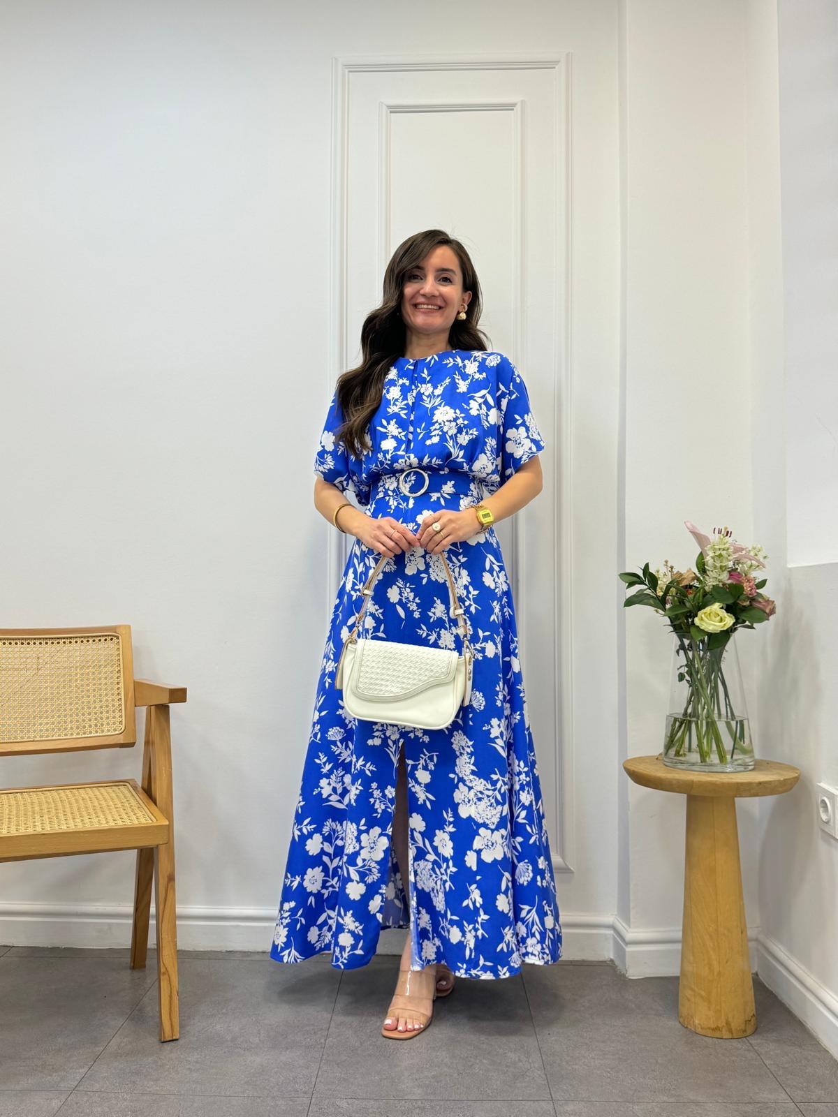 Sax Göğüs Pileli Yarasa Kol Viskon Elbise 3106