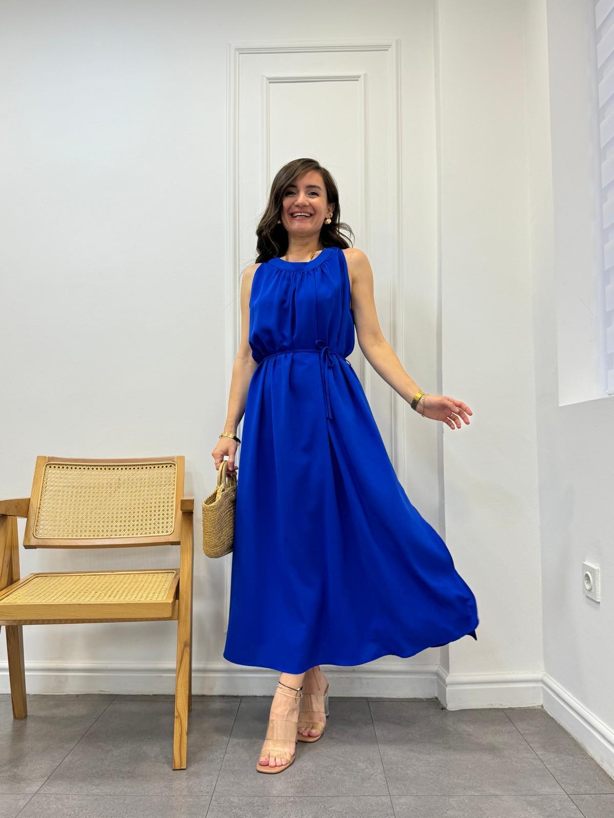 Sax Halter Yaka Yanları Yırtmaçlı Elbise 1402