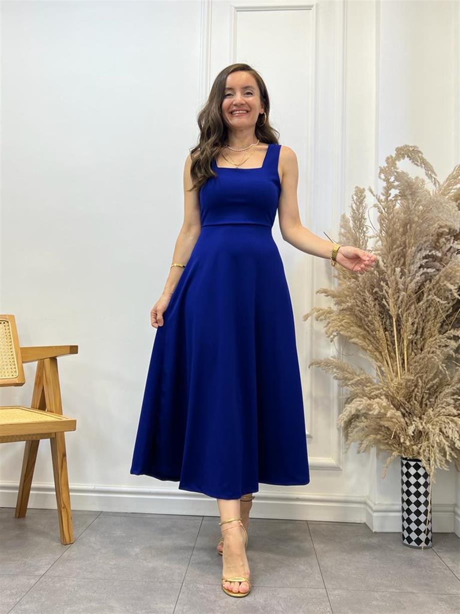 Sax Kalın Askılı Kare Yaka Elbise 3021