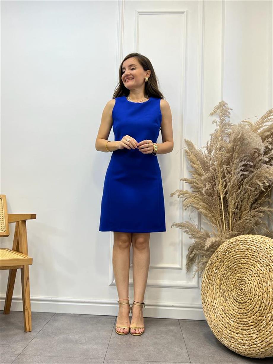 Sax Krep Kumaş Basic Kalem Elbise 5776