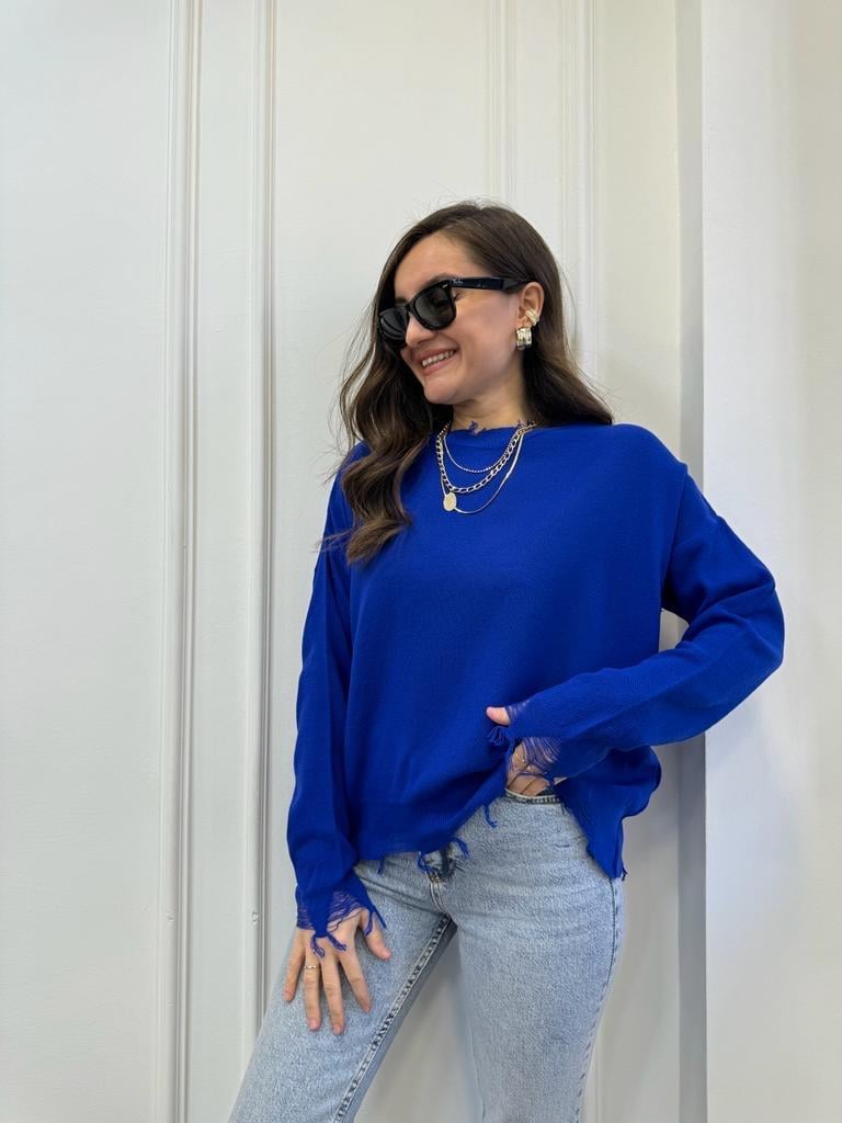 Sax Püskül Detaylı Triko Bluz 3794