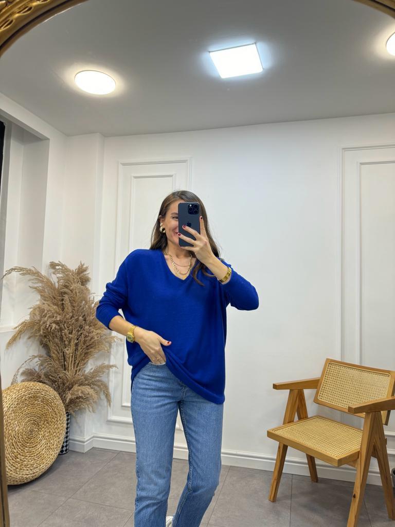 Sax V Yaka Yumoş Triko Bluz 7590