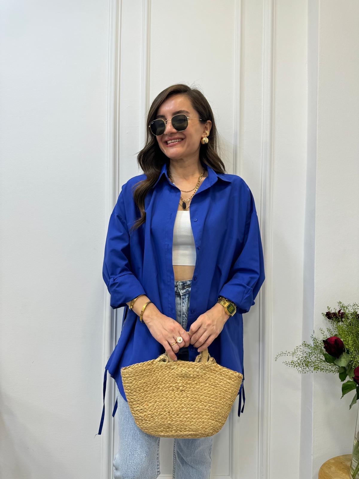 Sax Yan Bağlamalı Oversize Gömlek 197
