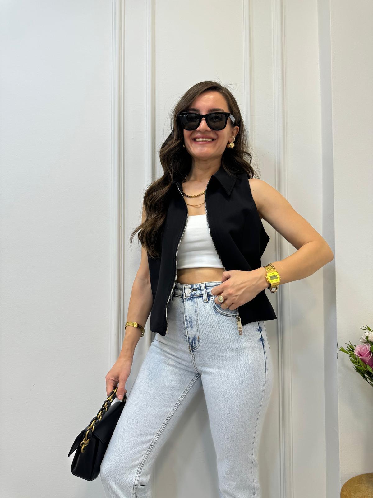 Siyah Astarlı Fermuarlı Tasarım Yelek 58900