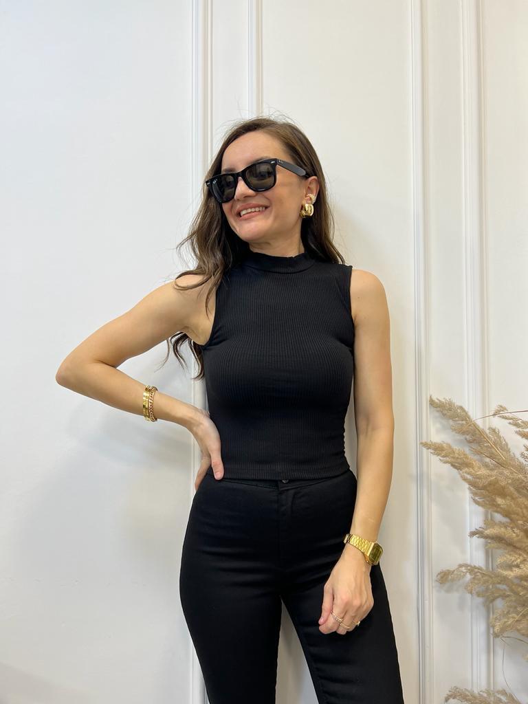 Siyah Balıkçı Yaka Sıfır Kol Atlet 4806