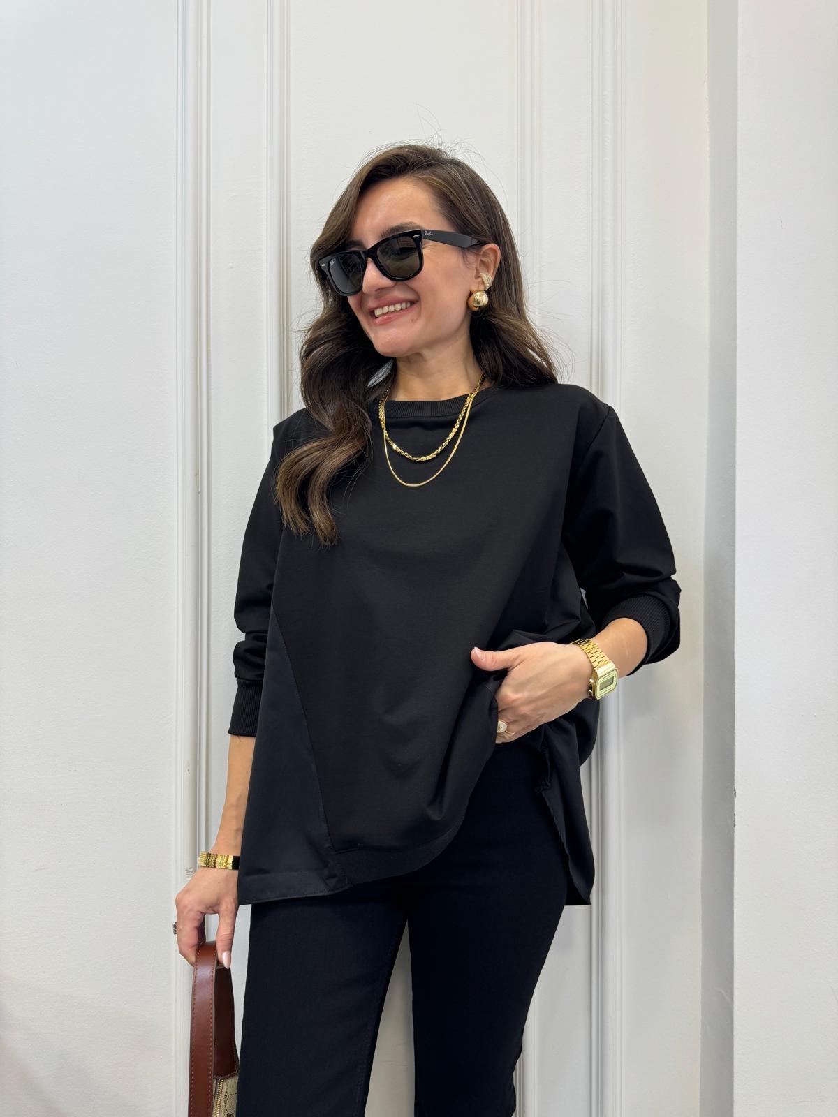 Siyah Bel Bağlamalı Sweatshırt 29023