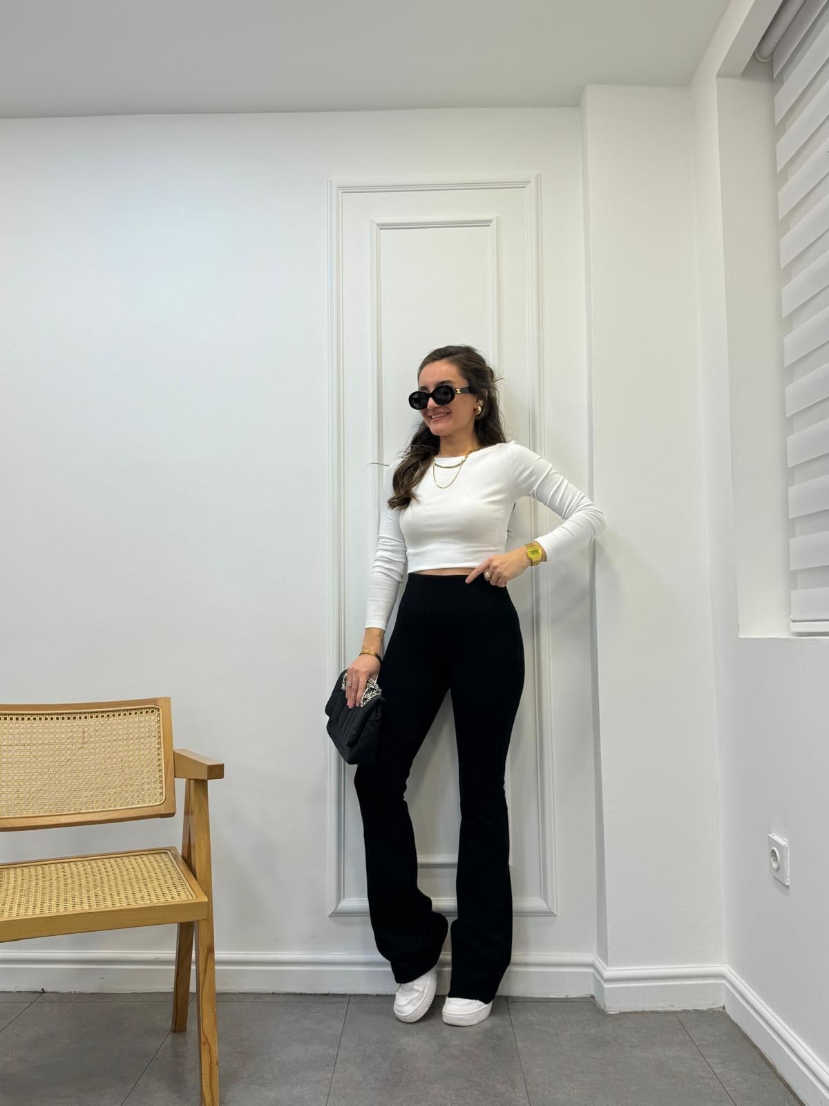 Siyah Beli Fitilli İspanyol Paça Pantolon 71054