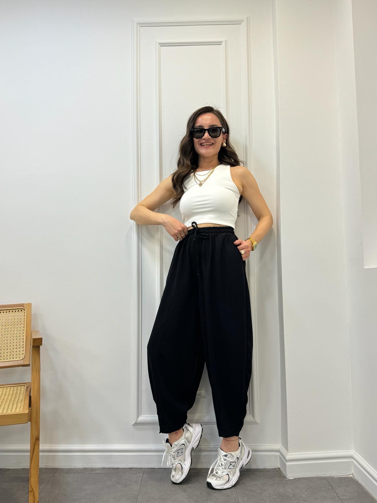 Siyah Beli Lastikli Şalvar Pantolon 50796