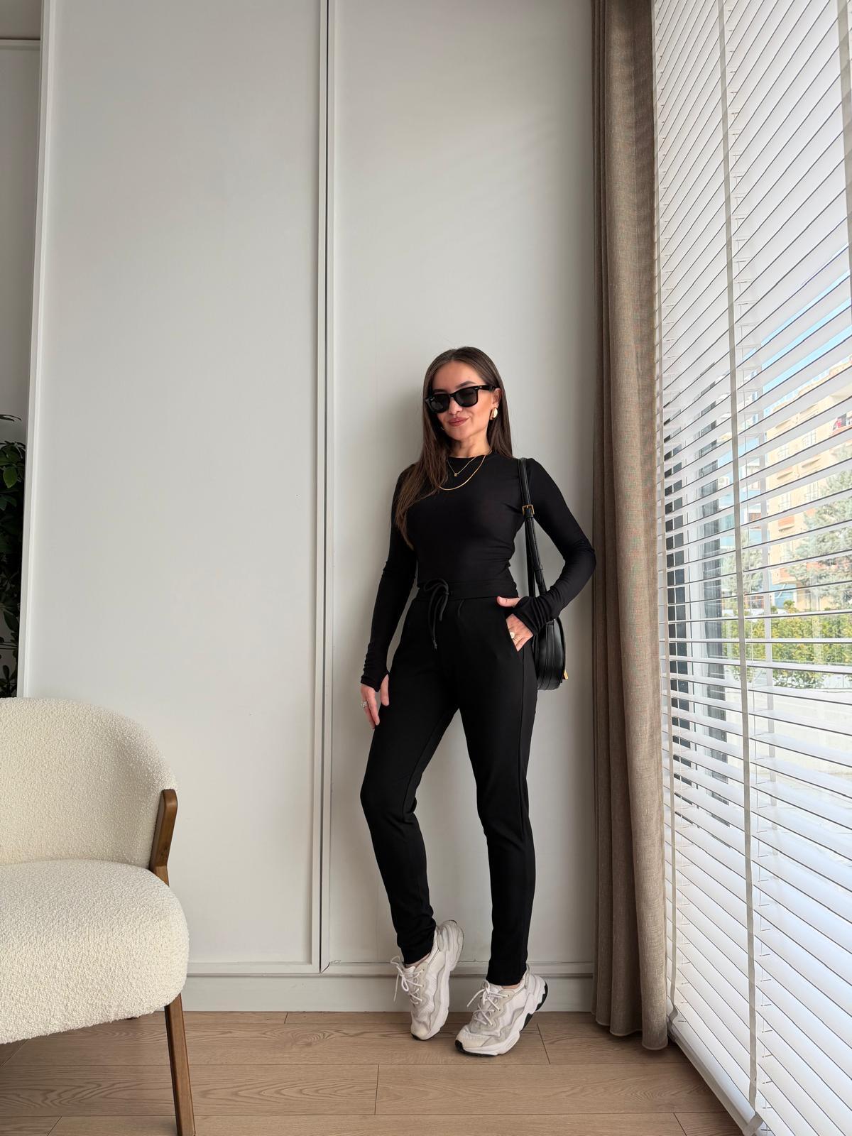 Siyah Beli Lastikli Tayt Pantolon T1936