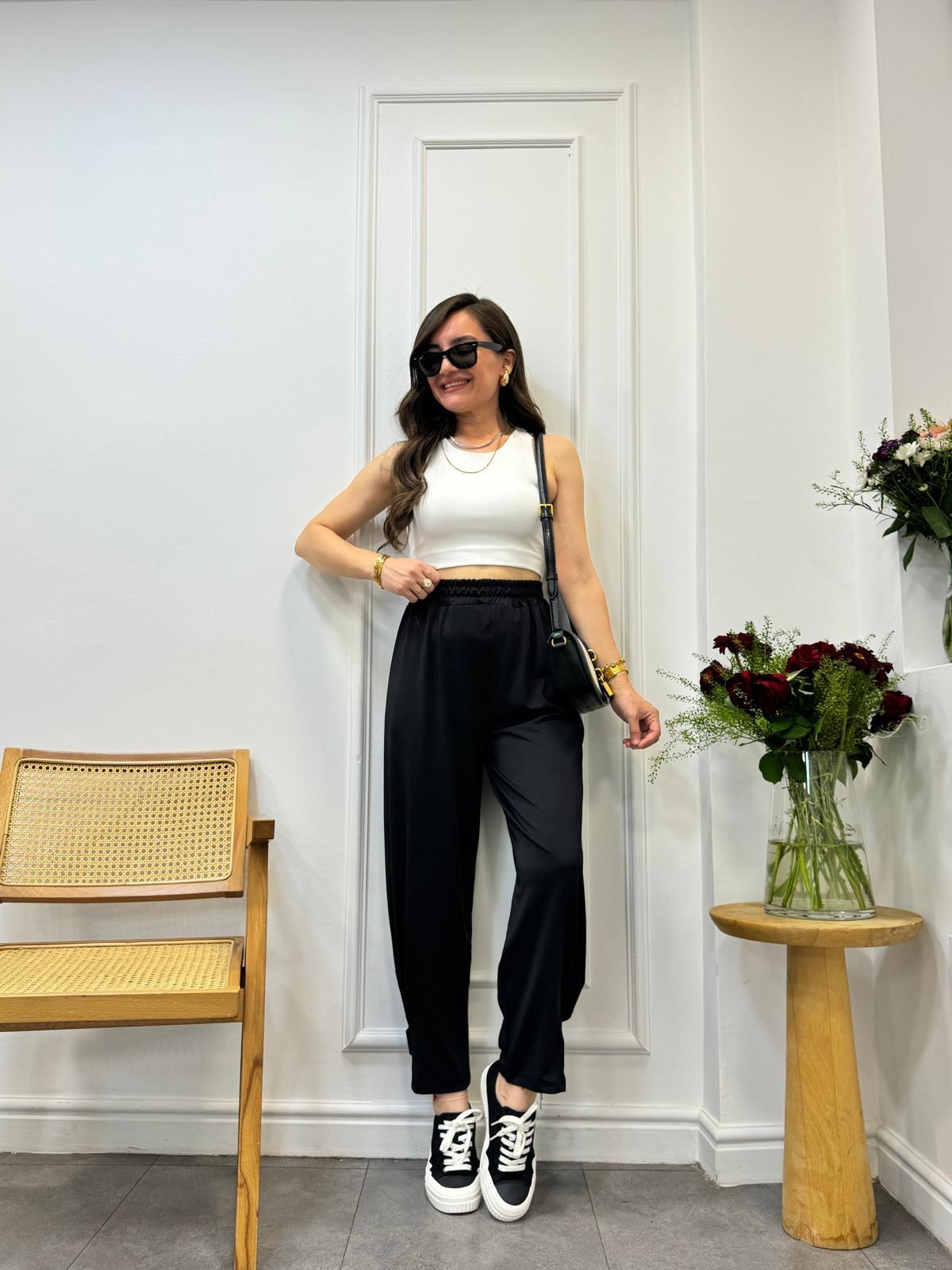 Siyah Bileği Çıtçıt Detaylı Scuba Pantolon 34509