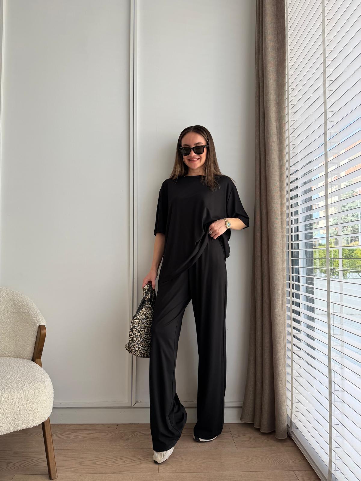 Siyah Bisiklet Yaka Modal Kumaş Takım 37290