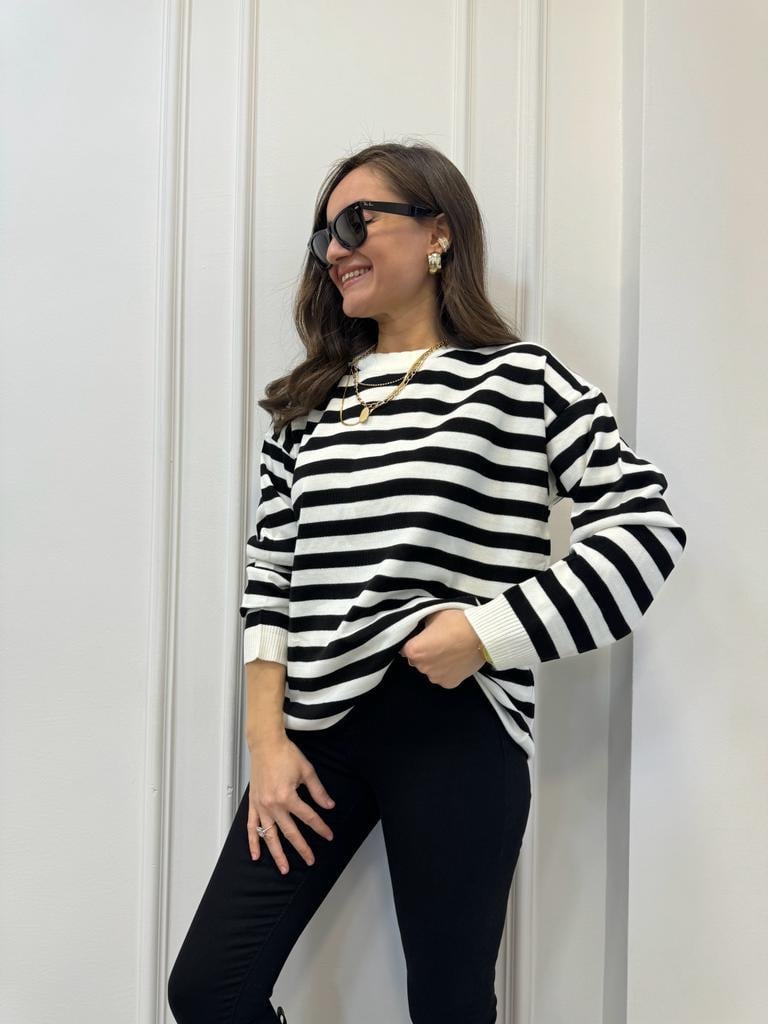 Siyah Bisiklet Yaka Oversize Triko Bluz 3723