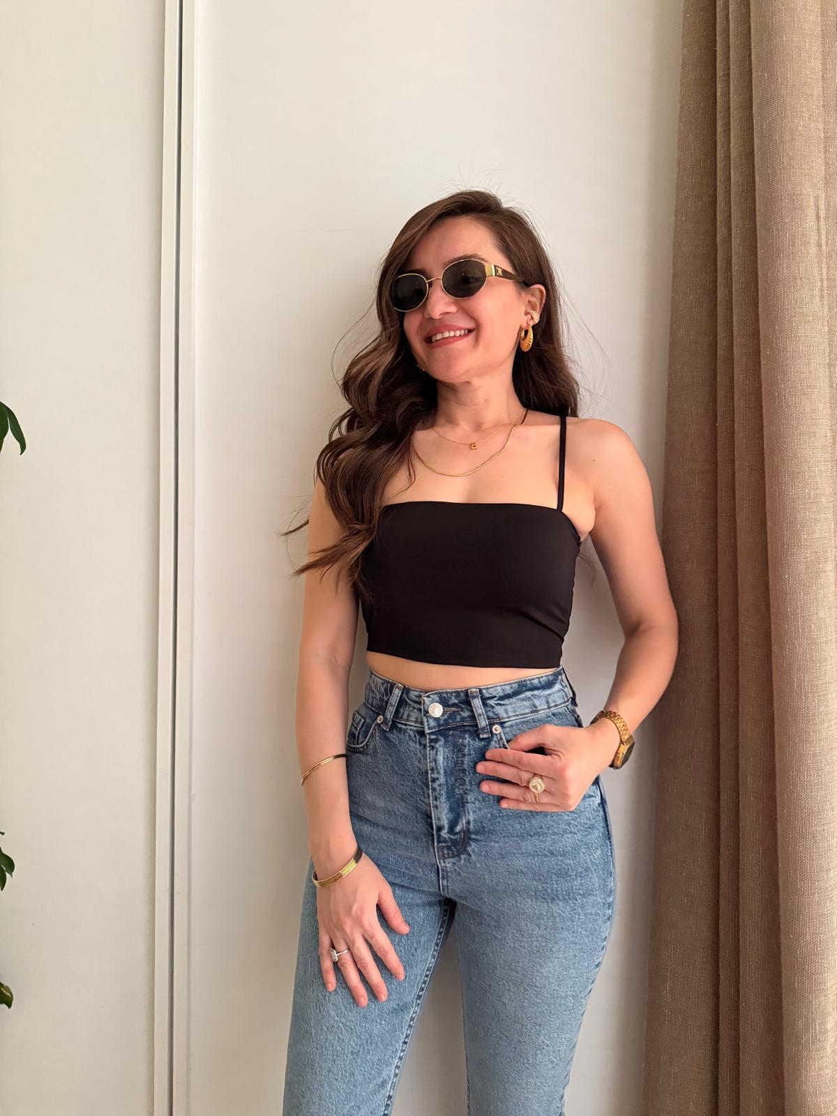 Siyah Biyeli İp Askılı Crop 16110