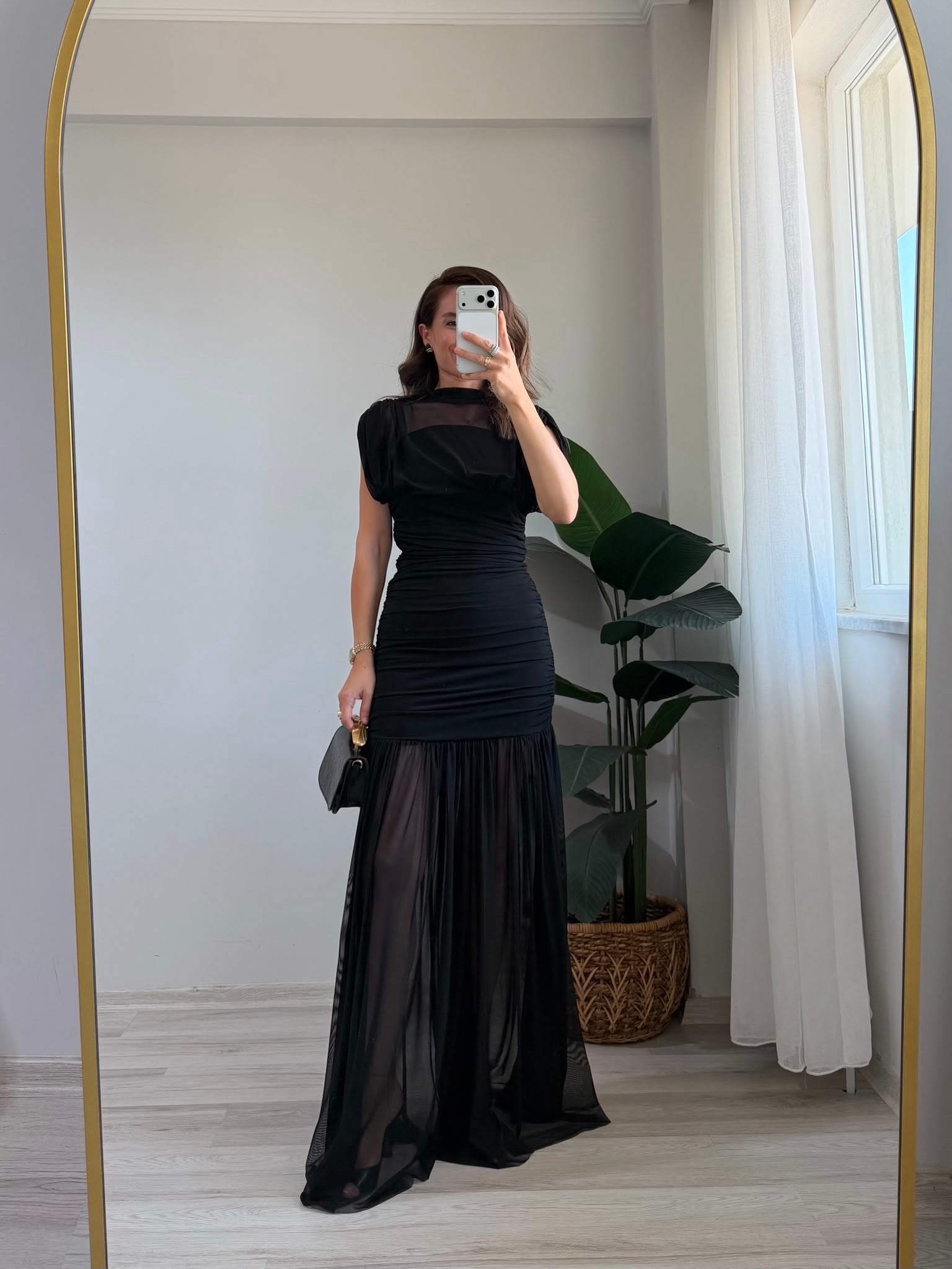 Siyah Büzgülü Tül Elbise 252730