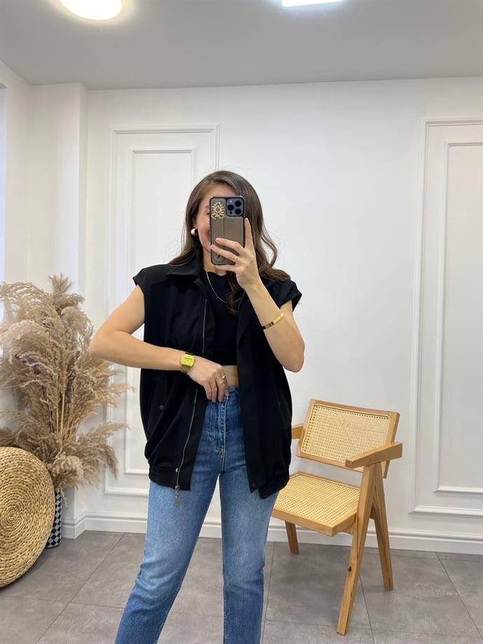 Siyah Cepli Gömlek Yaka Yelek 85073