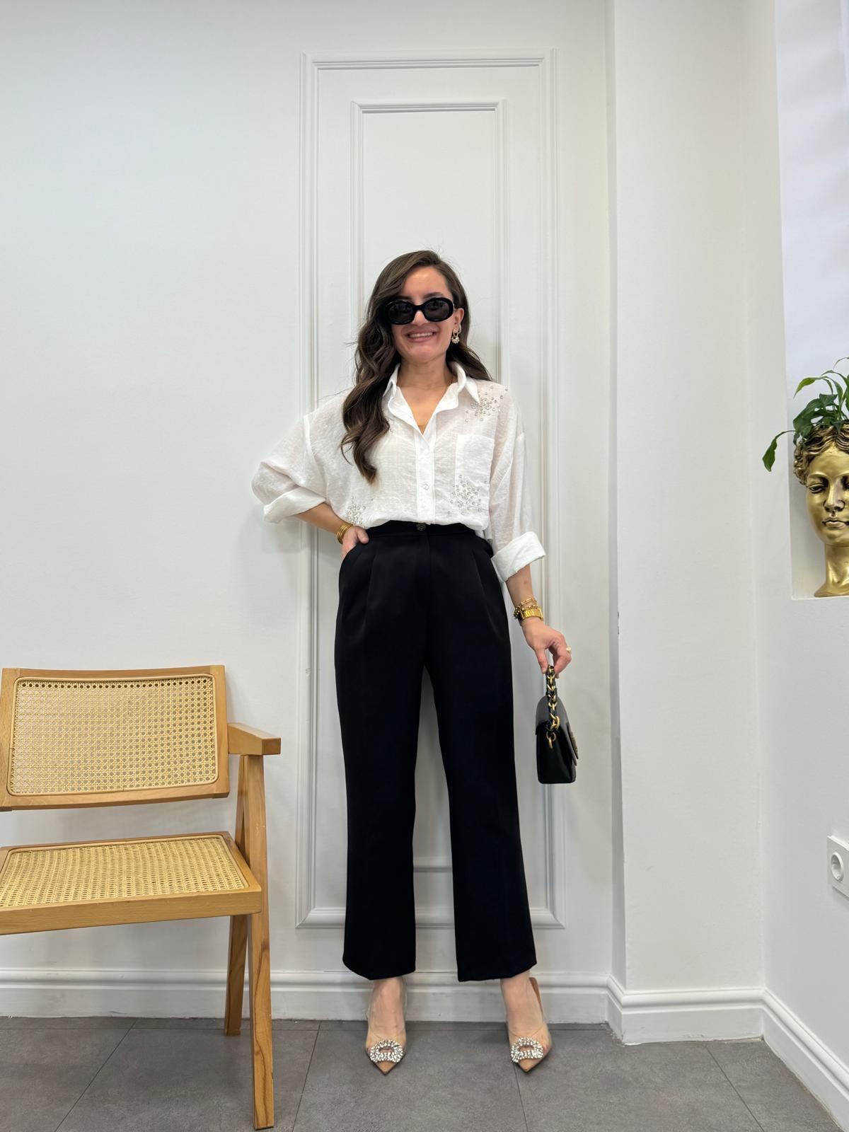 Siyah Double Kumaş Çift Pensli Klasik Pantolon 0159