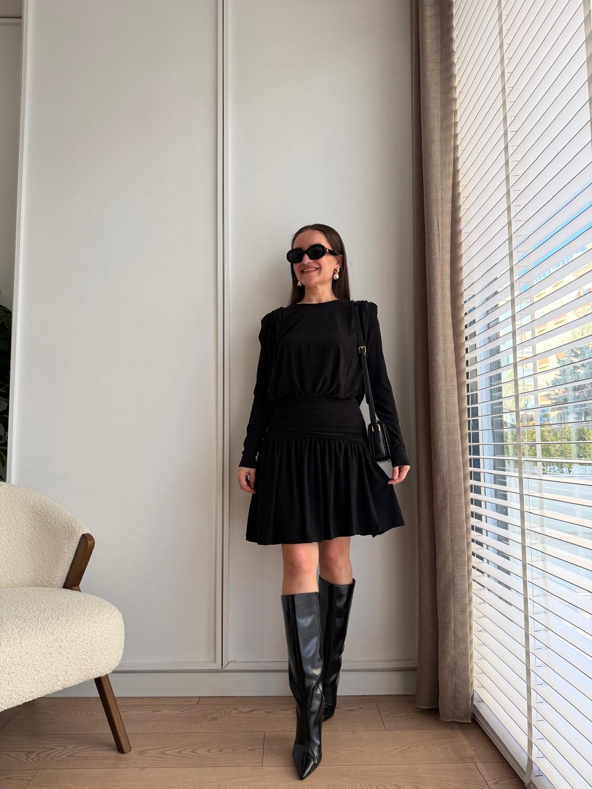 Siyah Drapeli Mini Boy Elbise 112112