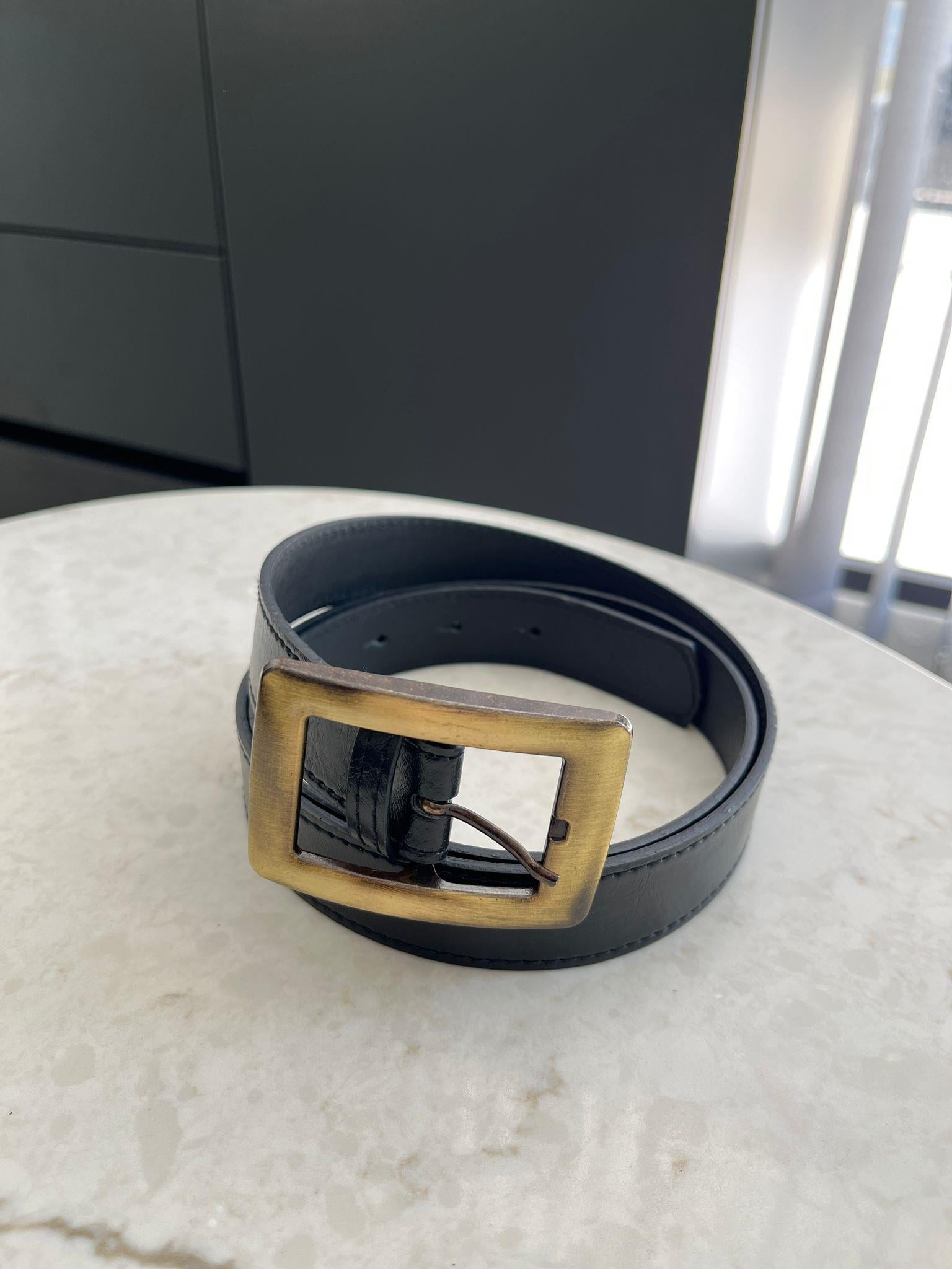 Siyah Eskitme Gold Tokalı Dikdörtgen Kemer SB67