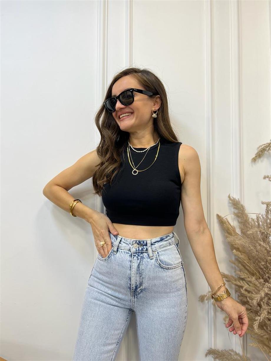 Siyah Halter Yaka Crop 30125