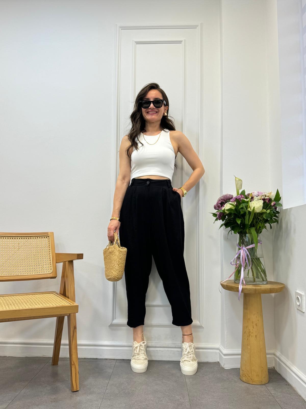 Siyah İthal Kumaş Şalvar Pantolon 1602