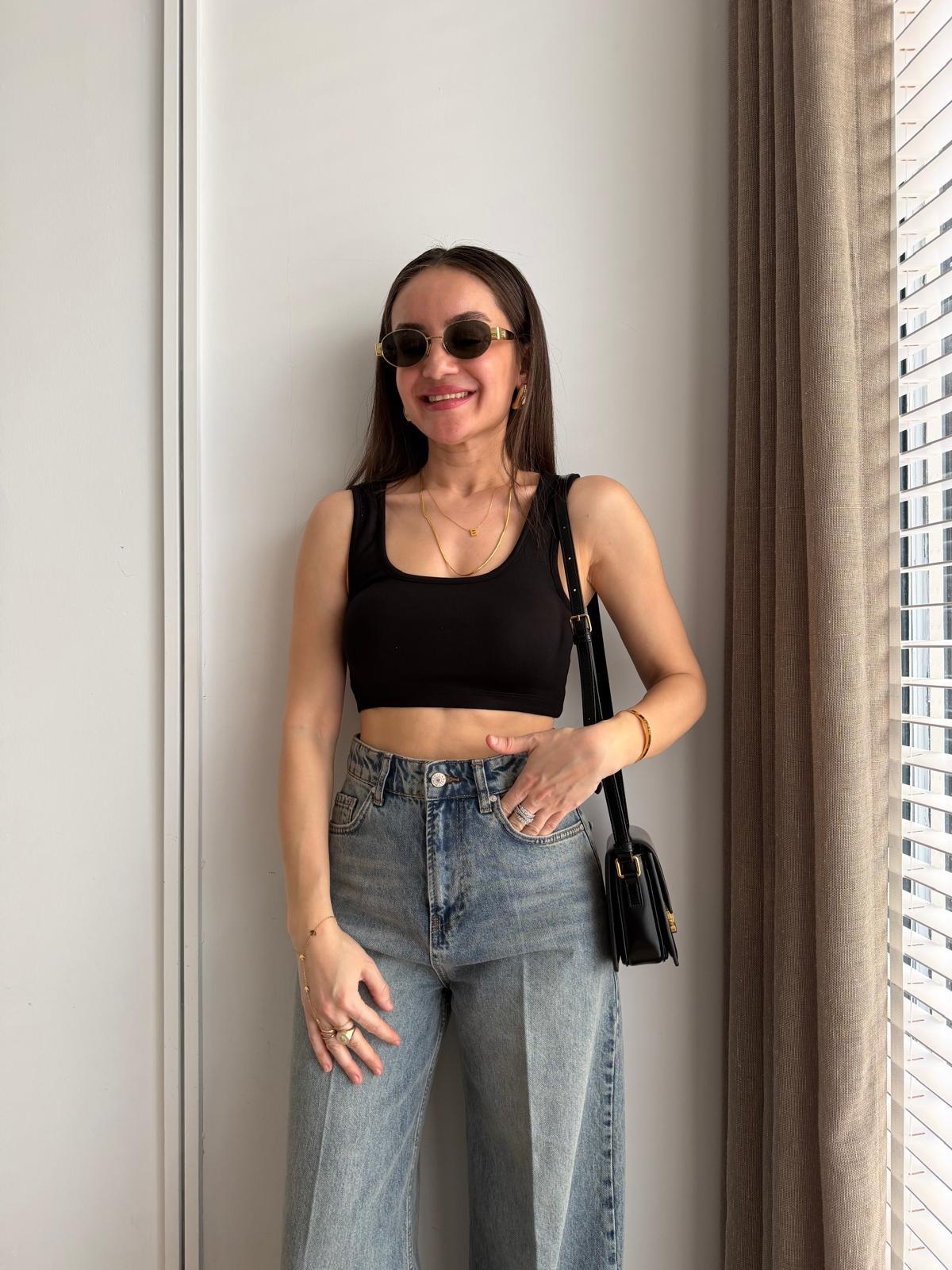 Siyah Kalın Askılı Crop Atlet 1379