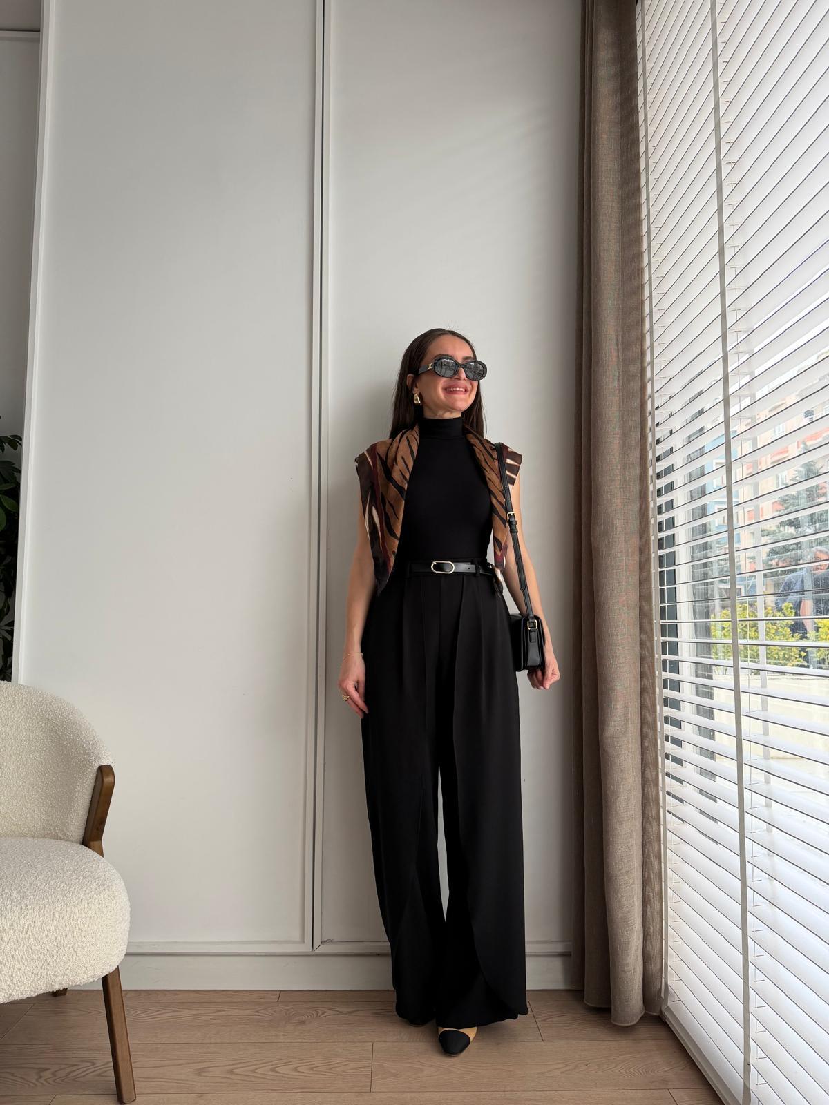 Siyah Kemerli Tasarım Pantolon 265155