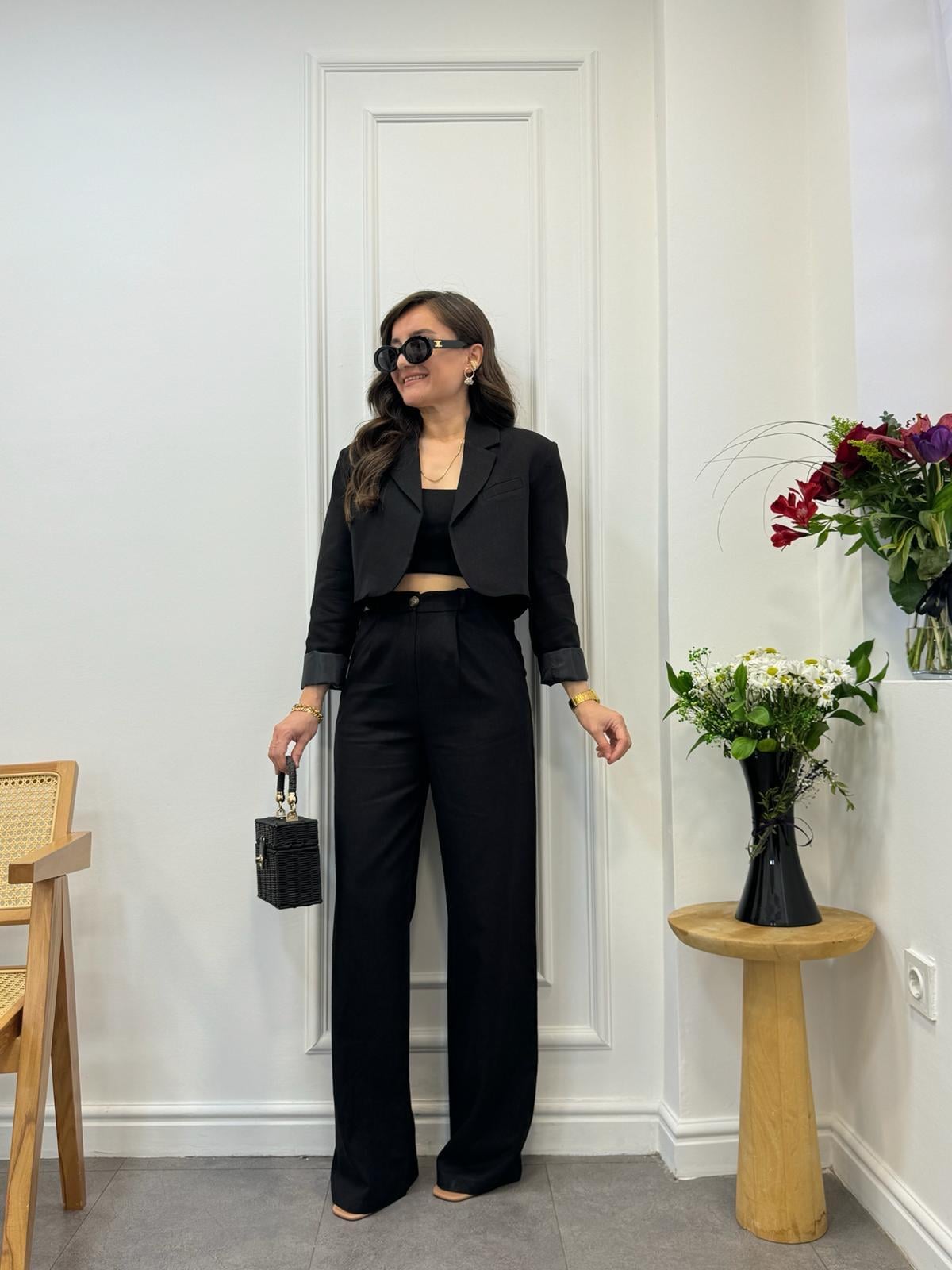 Siyah Kısa Blazer Pantolon Takım 50971