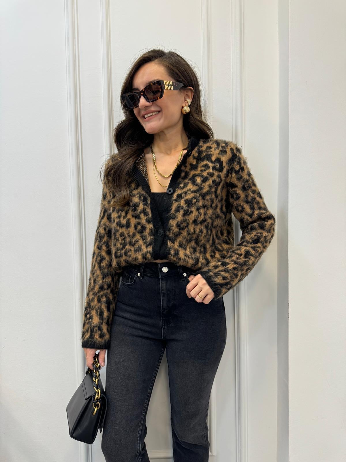 Siyah Leopar Marka Model Lüx Kalite Hırka 241070