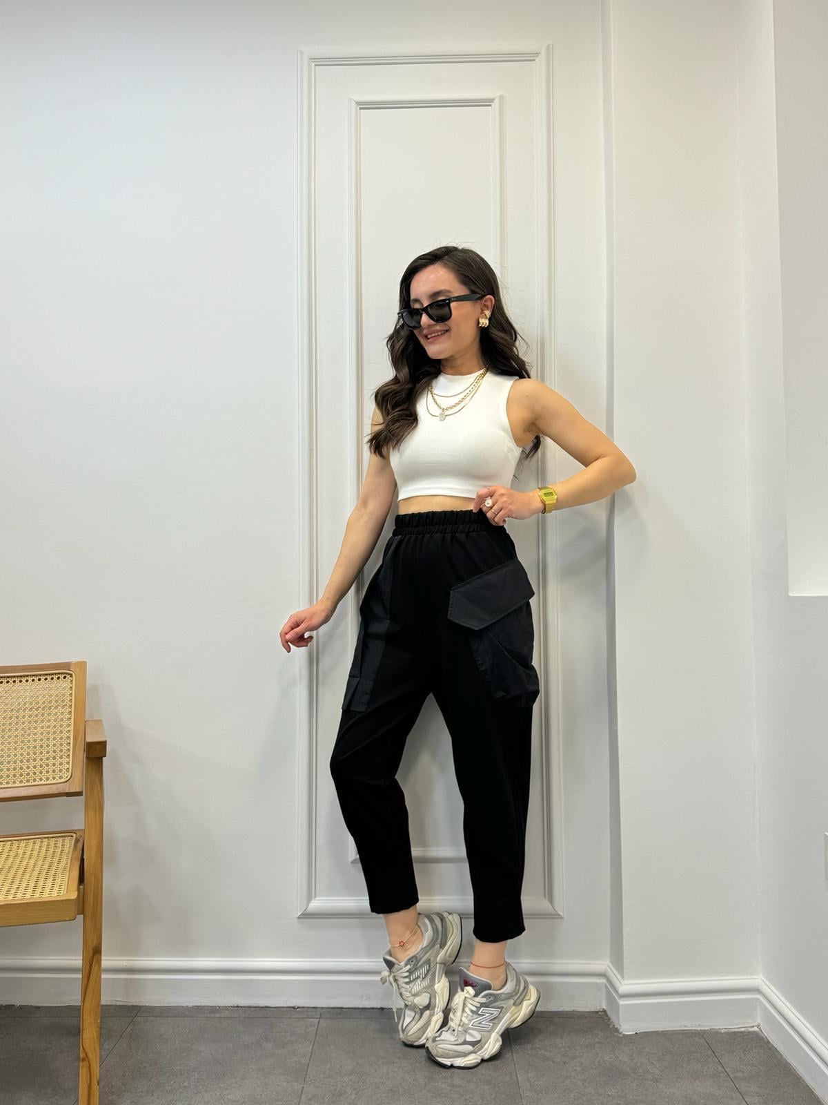 Siyah Lüx Kalite Kargo Cepli Pantolon 4669