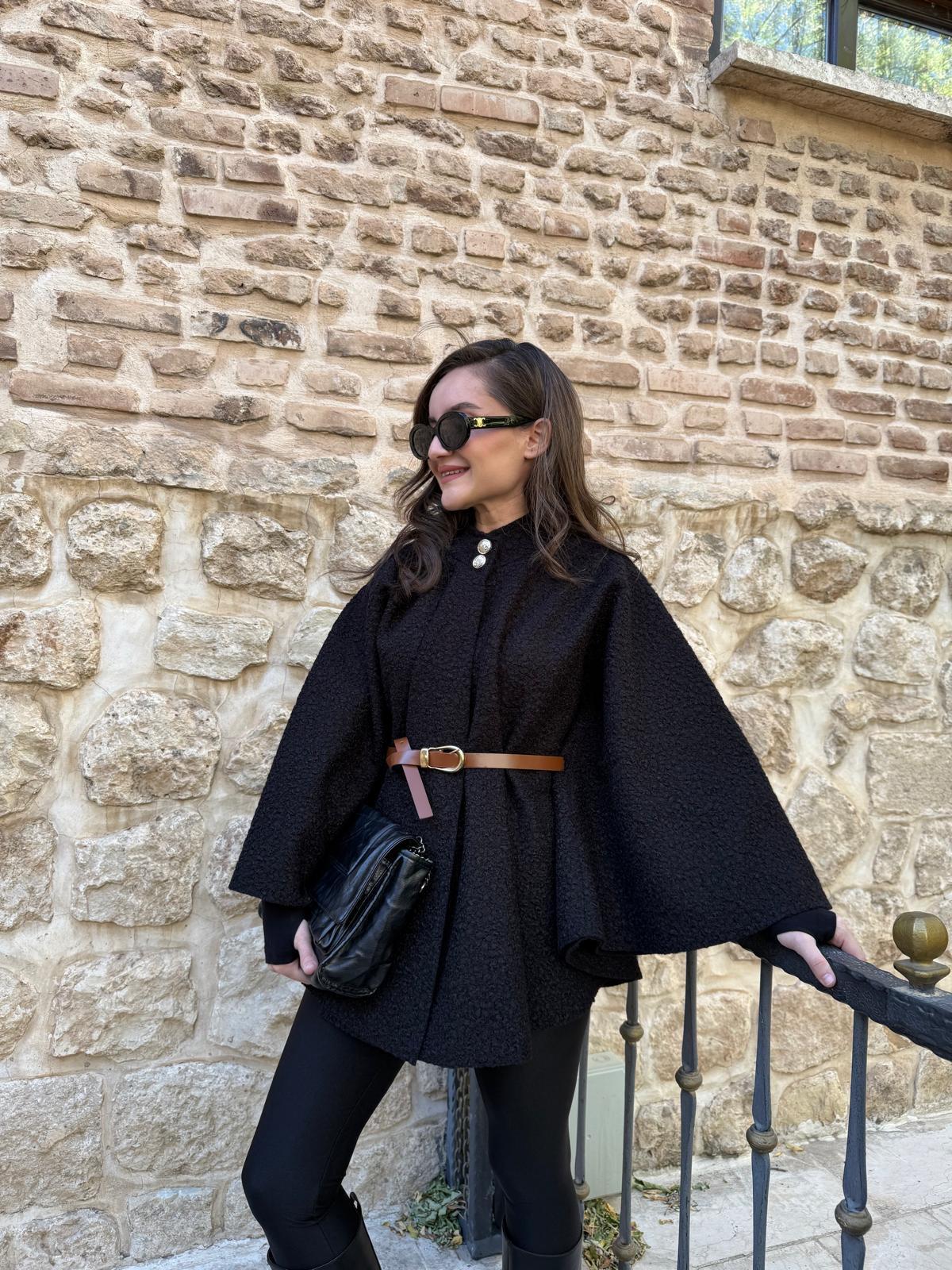 Siyah Lüx Kalite Kemerli Teddy Panço 2606