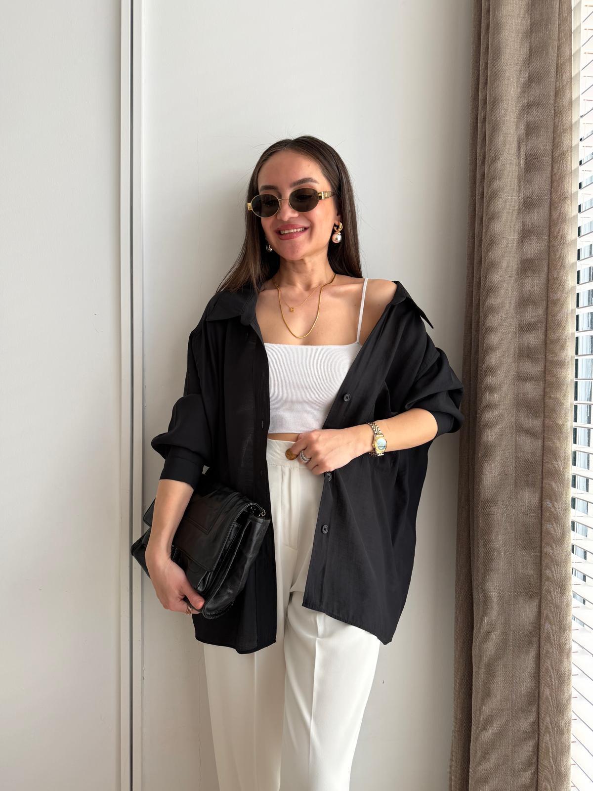 Siyah Lüx Kalite Oversize Gömlek 4612