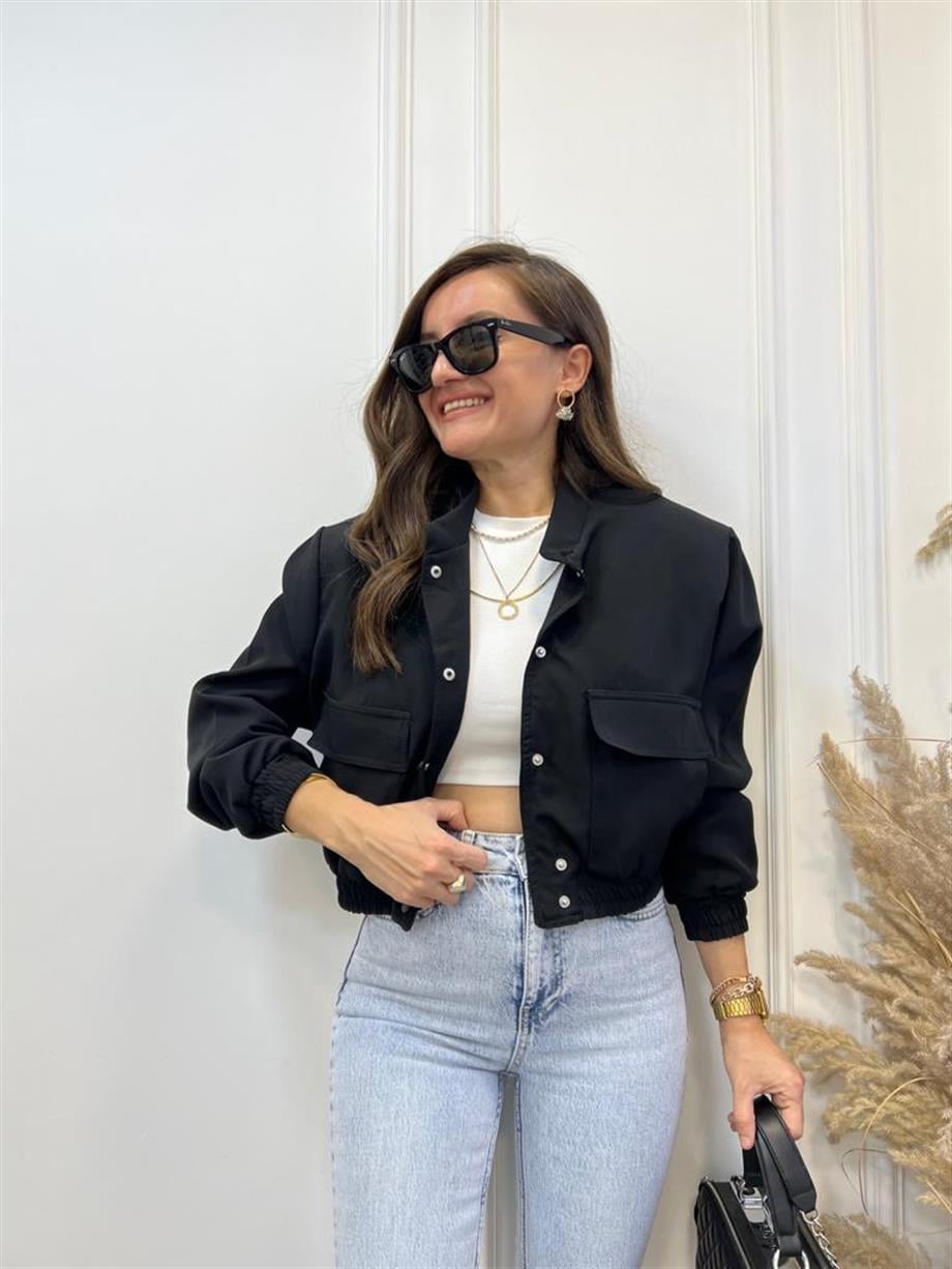Siyah Marka Model Dik Yaka Bomber Ceket 58325