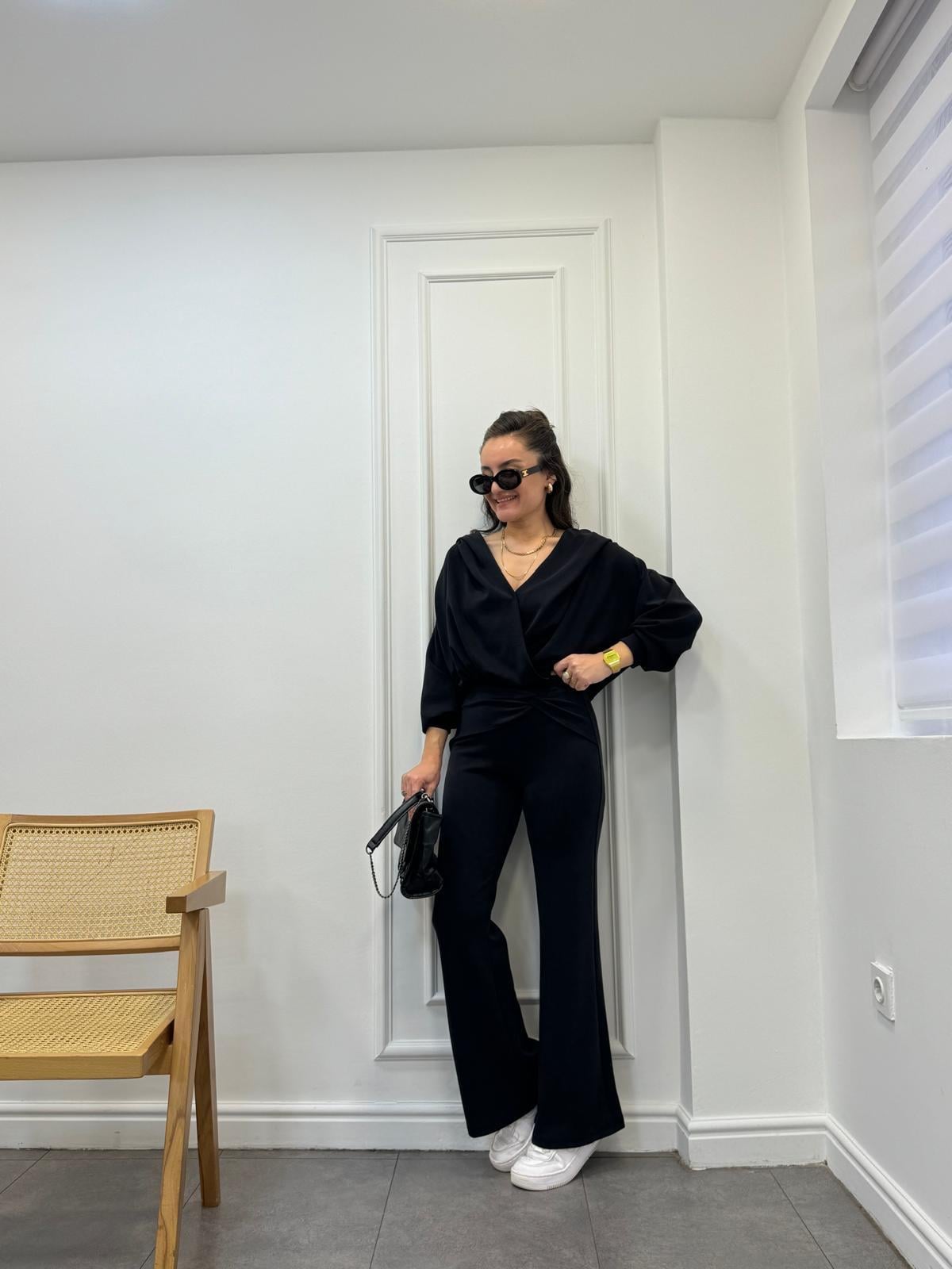 Siyah Modal Flare Kesim Pantolon 3148