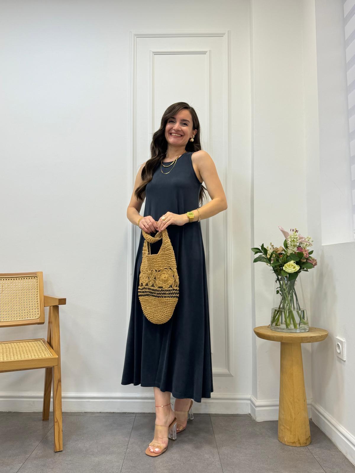 Siyah Modal Kumaş Askılı Elbise 021