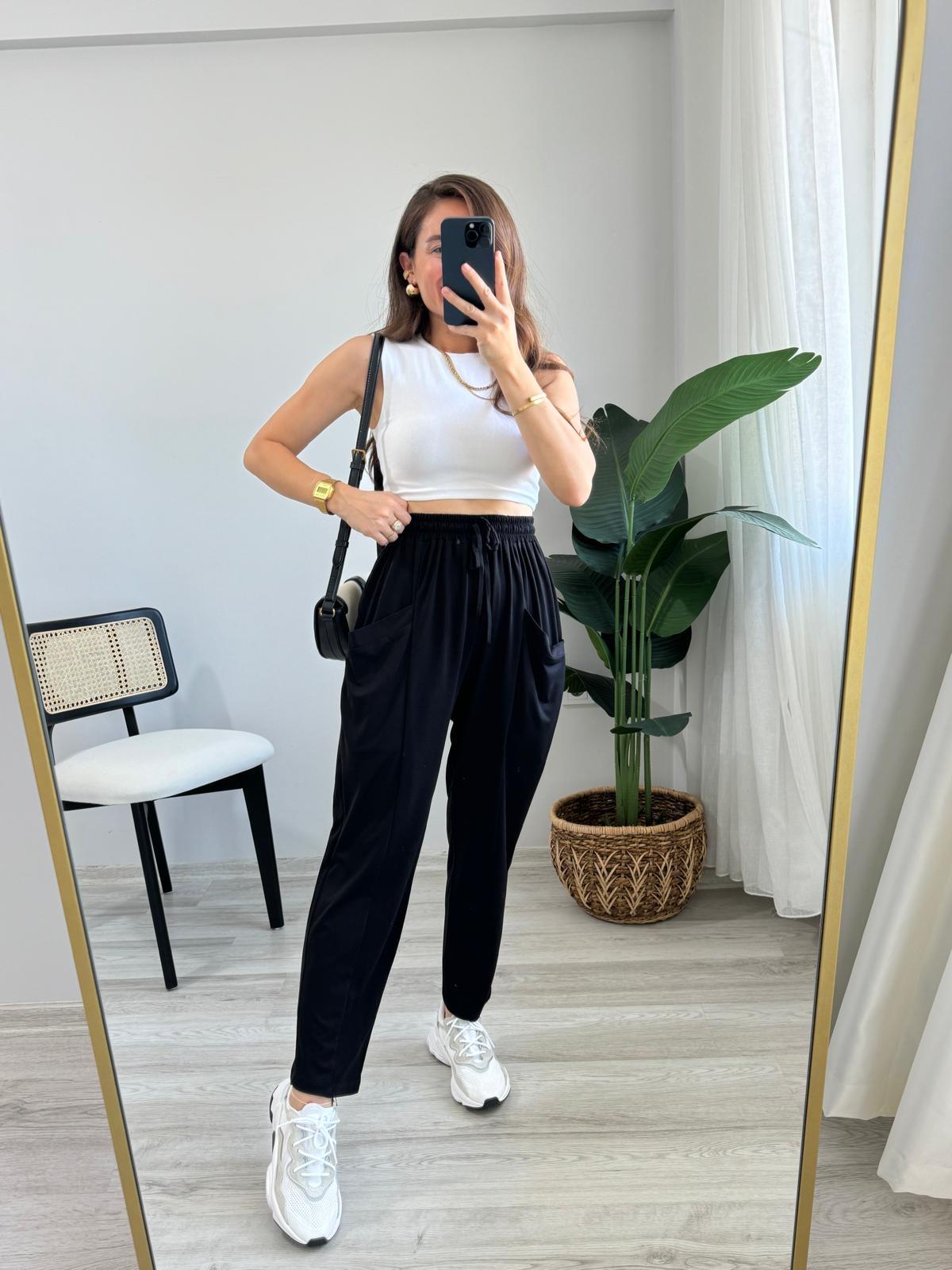 Siyah Modal Kumaş Cepli Şalvar Pantolon 2015