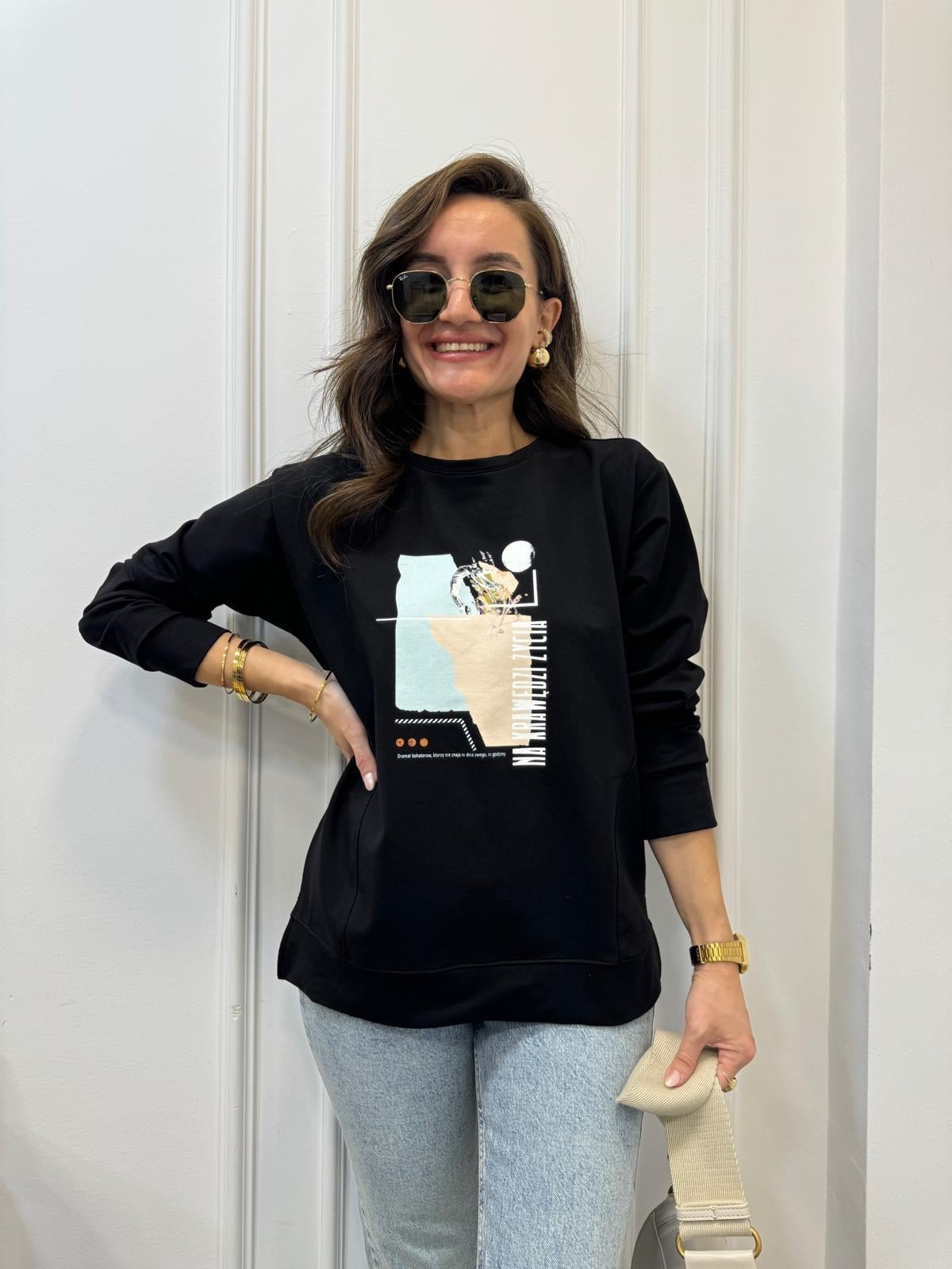Siyah Ön Baskılı Sweatshırt 28980