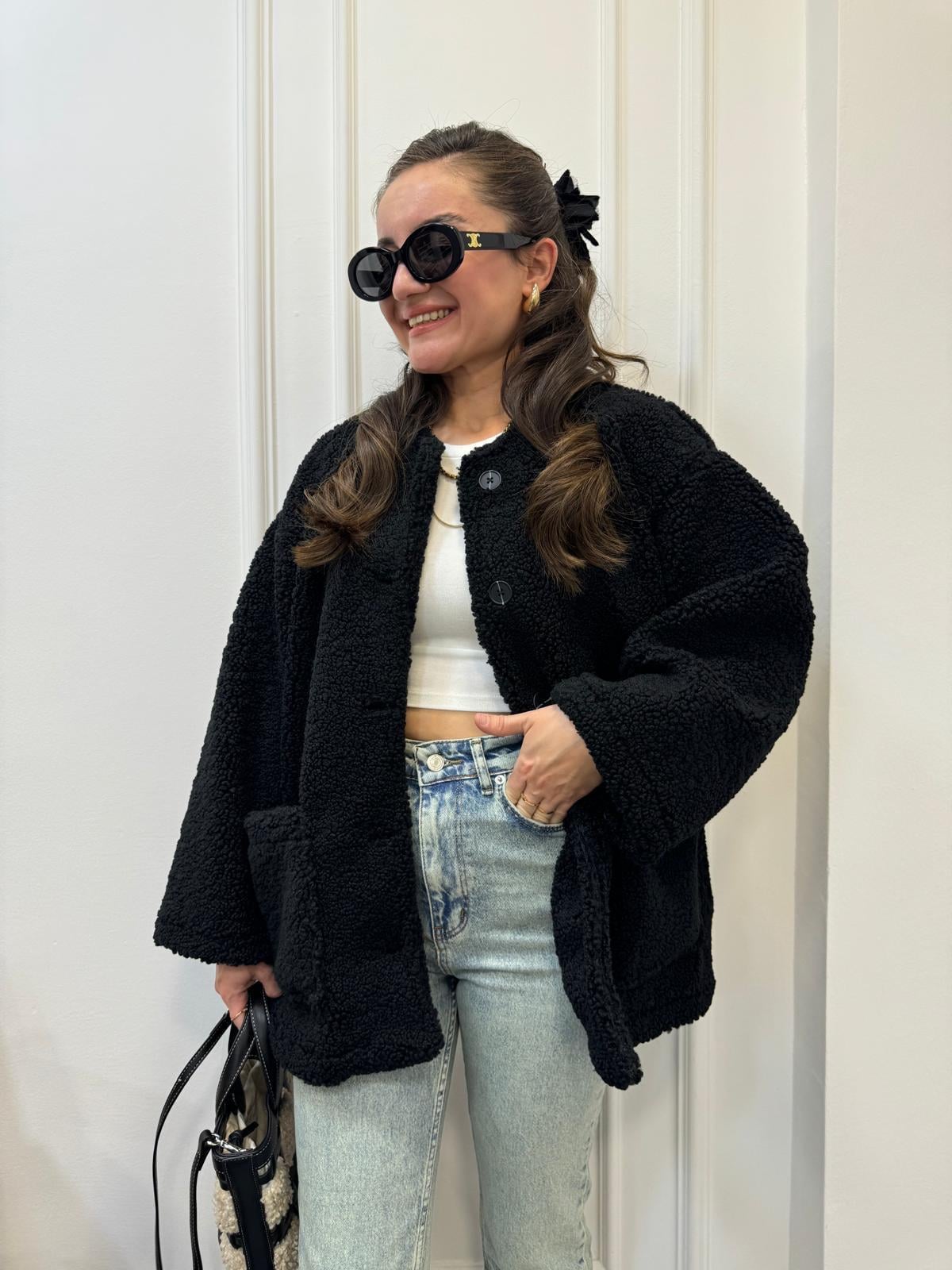 Siyah Ön Cepli Peluş Ceket 7367