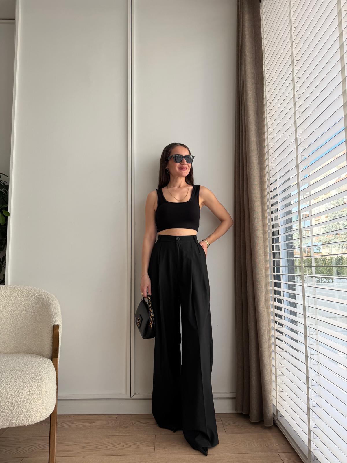 Siyah Ön Pileli Palazzo Pantolon 50997