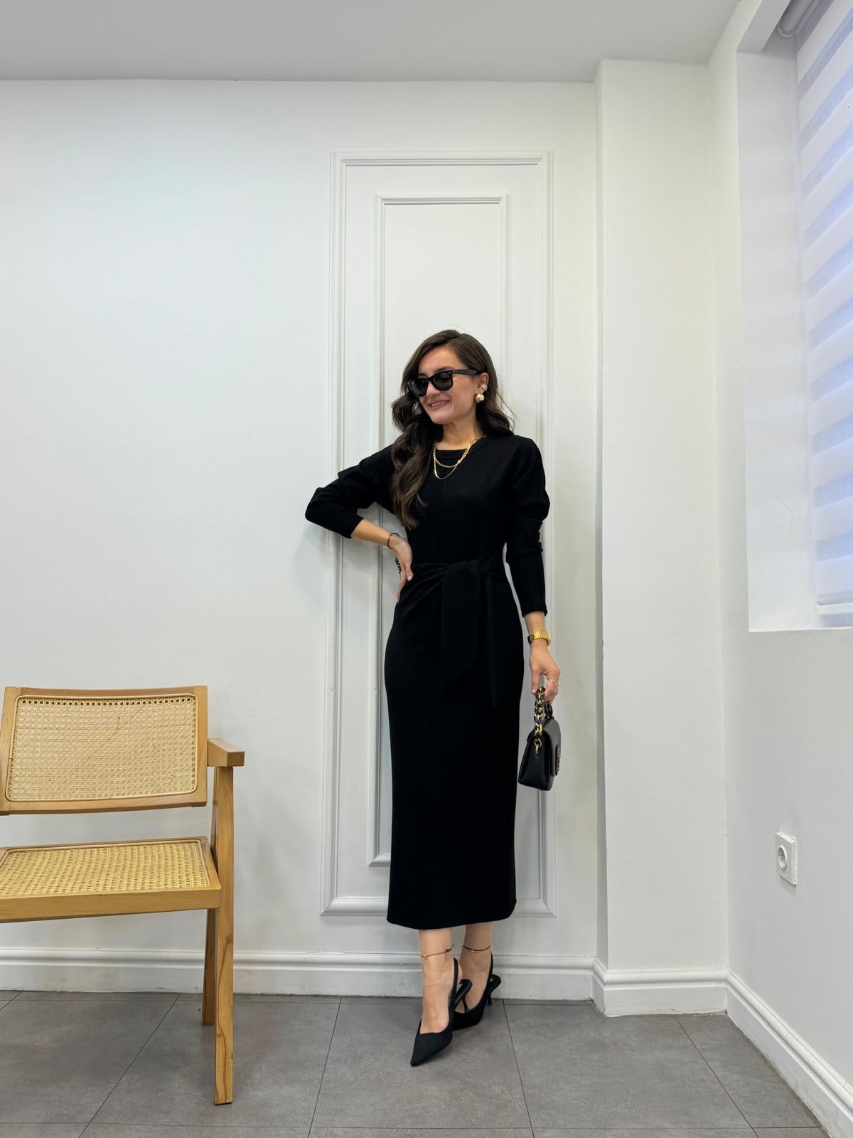 Siyah Önü Bağlamalı Elbise 244177