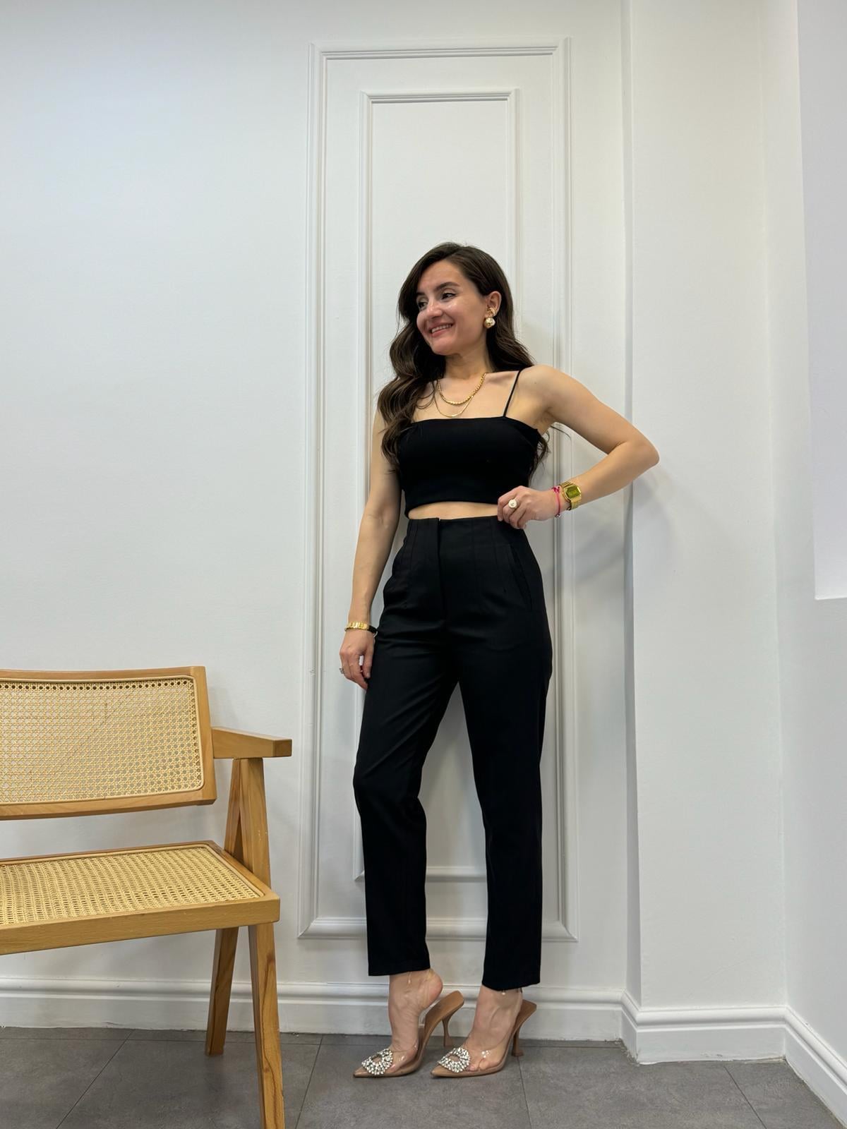 Siyah Önü Pensli Poliviskon Kumaş Pantolon 50950